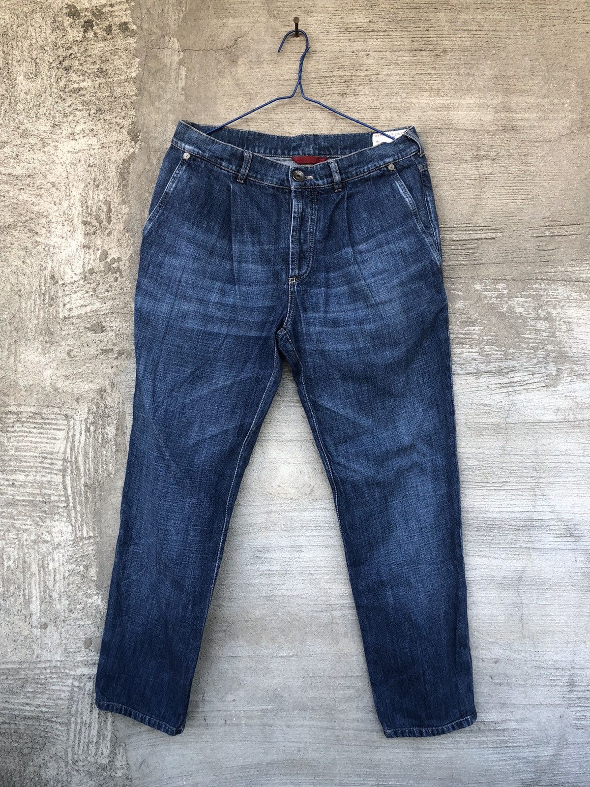 image of Brunello Cucinelli Mid-Rise Tapered Jeans in Denim, Men's (Size 30)