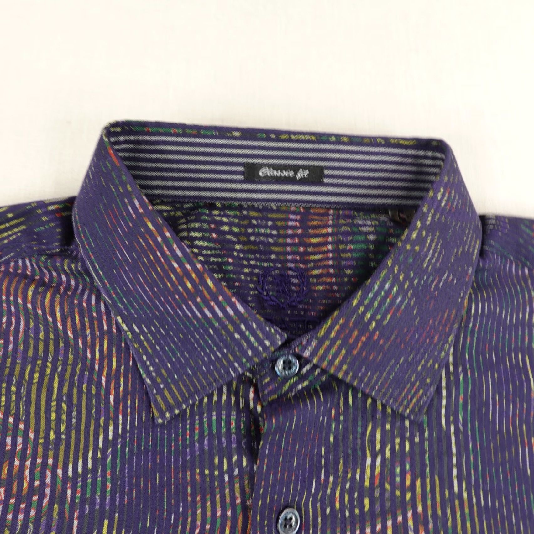 BUGATCHI VINTAGE Bugatchi Uomo Shirt Men XL Purple Green Stripes Paisley Button-Up Short Sleeve Casual Classic Mens XL Purple Paisley 90s Style Size US XL / EU 56 / 4 - 2 Thumbnail