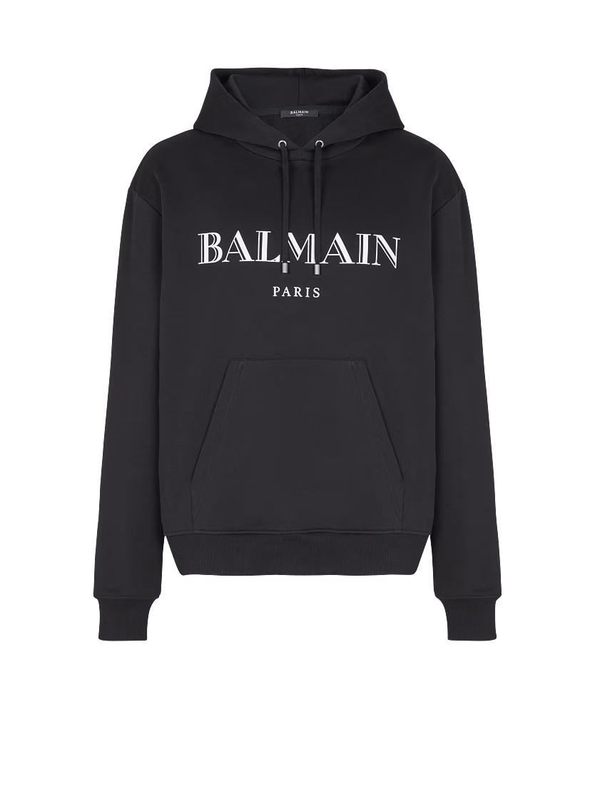 Balmain o1s1wg110925 Printed Hoodie in Black Size US XL / EU 56 / 4 - 1 Thumbnail