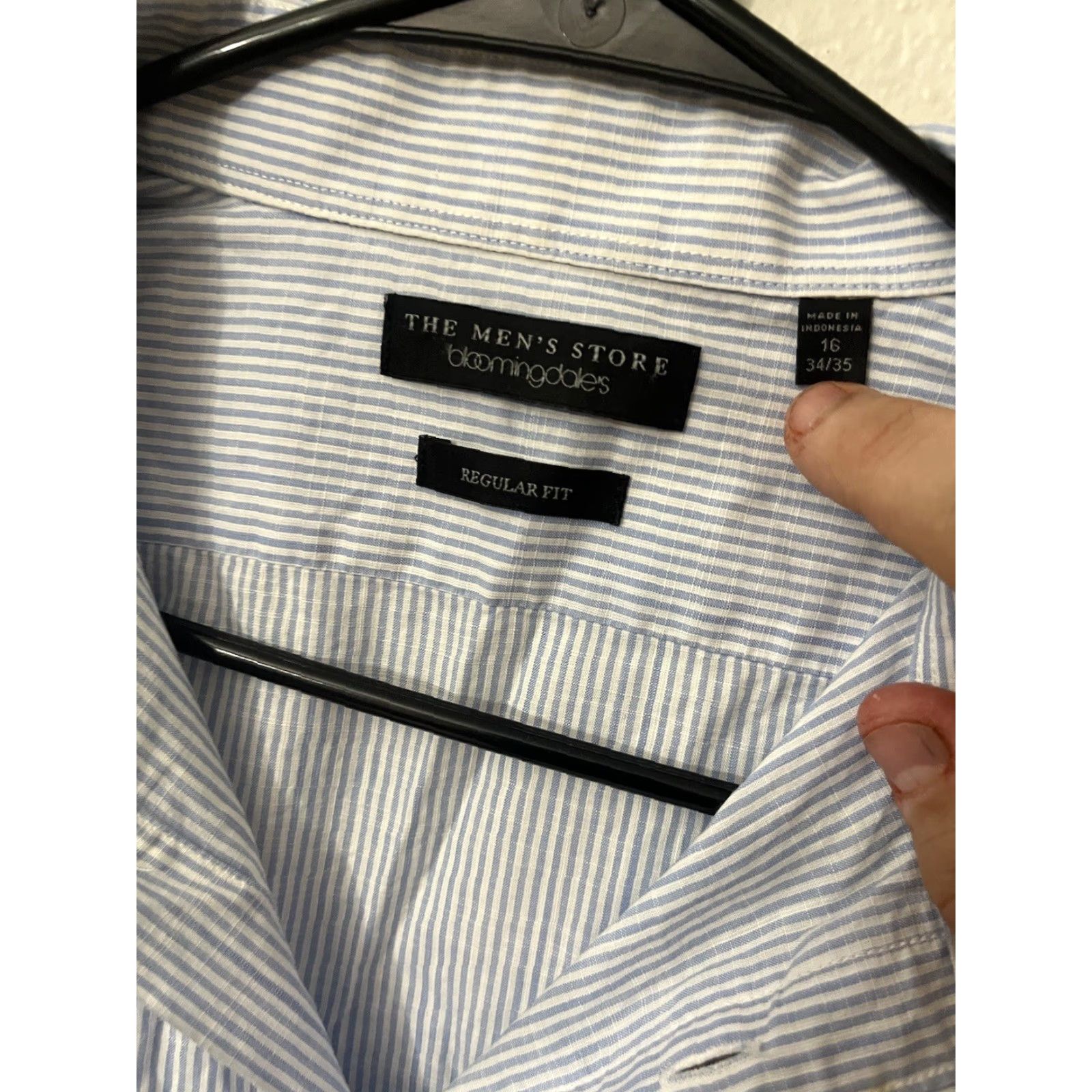 Bloomingdale's Bloomingdale’s The Mens Store Striped Button-Down Shirt 16 Blue Regular Fit 100% Cotton Mens Shirt Size US L / EU 52-54 / 3 - 2 Thumbnail