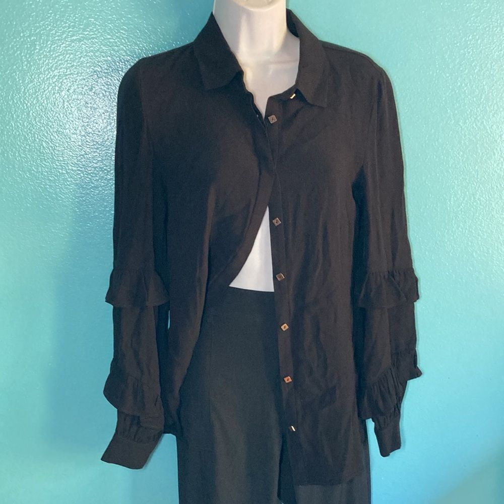 Other Rebecca Vallance Size 2 Black Blouse Ruffle Sleeve Button Fr Size XS / US 0-2 / IT 36-38 - 8 Thumbnail