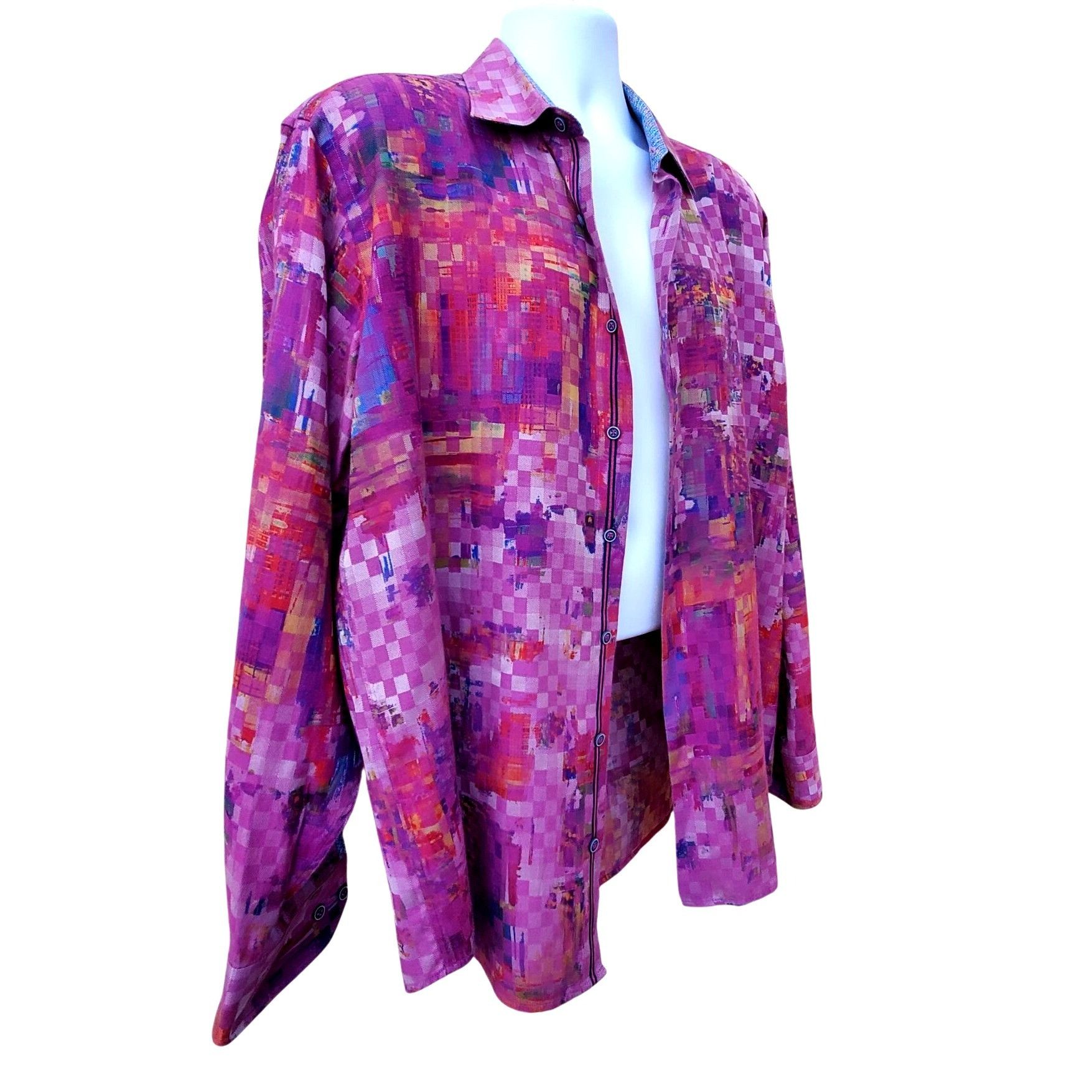 BUGATCHI Bugatchi Uomo Mens XL Designer Shirt Button Down Purple Geom Size US XL / EU 56 / 4 - 4 Thumbnail