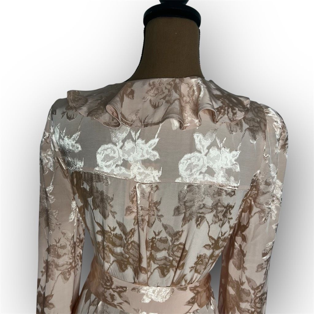 Reformation Lovers + Friends, Bali Kimono Dress Ruffle Neckline Floral S Size M / US 6-8 / IT 42-44 - 4 Thumbnail