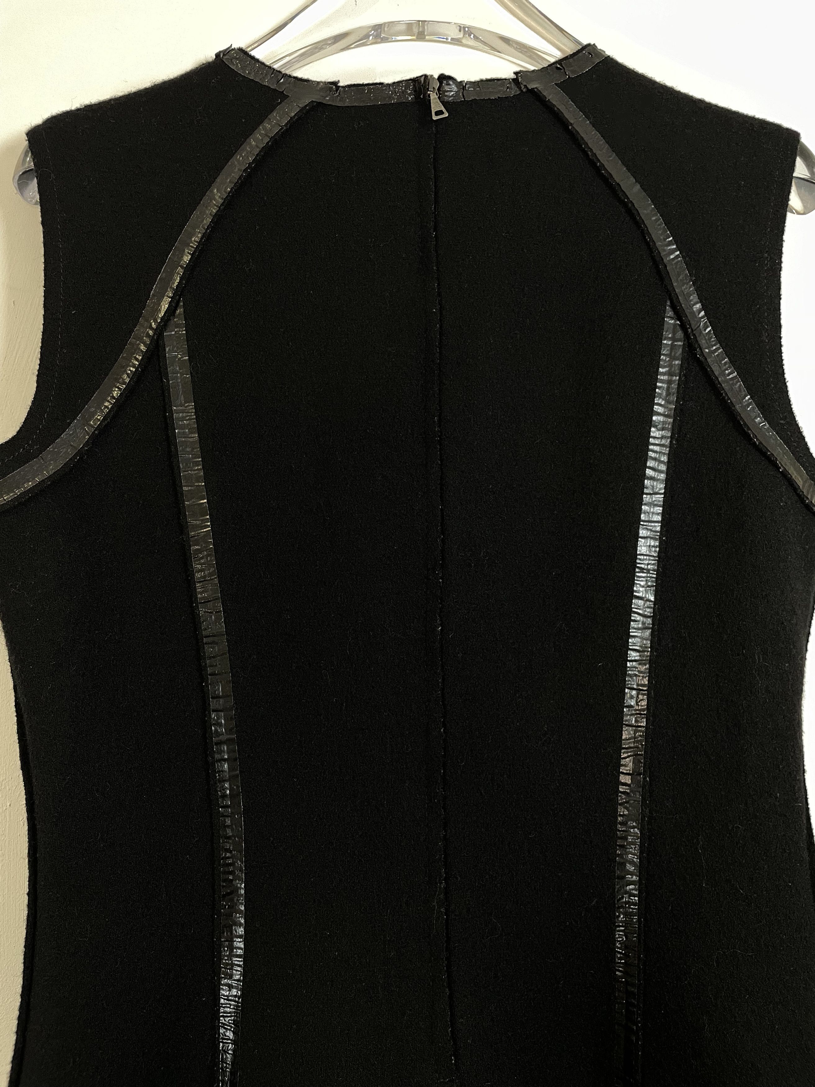 Prada Black Wool Vinyl Trim Detail Dress | Size IT 40 UK 8 Small Size XS / US 0-2 / IT 36-38 - 8 Thumbnail
