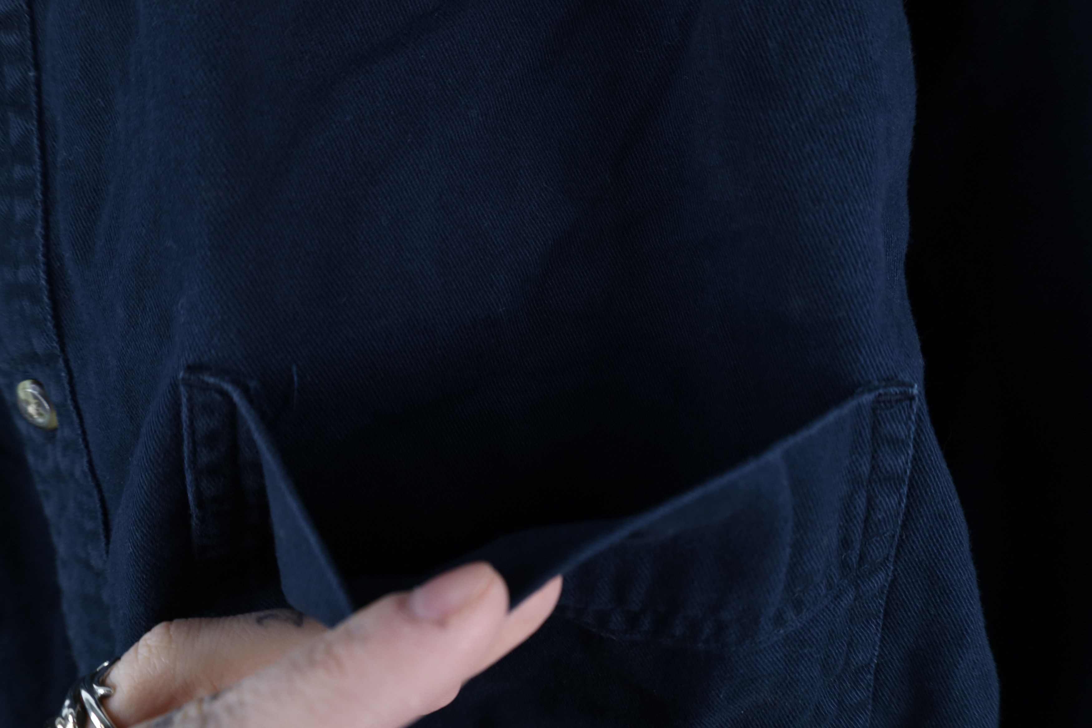Vintage Vintage 90s Streetwear Band Collar Button Shirt Navy Blue Size US M / EU 48-50 / 2 - 5 Thumbnail