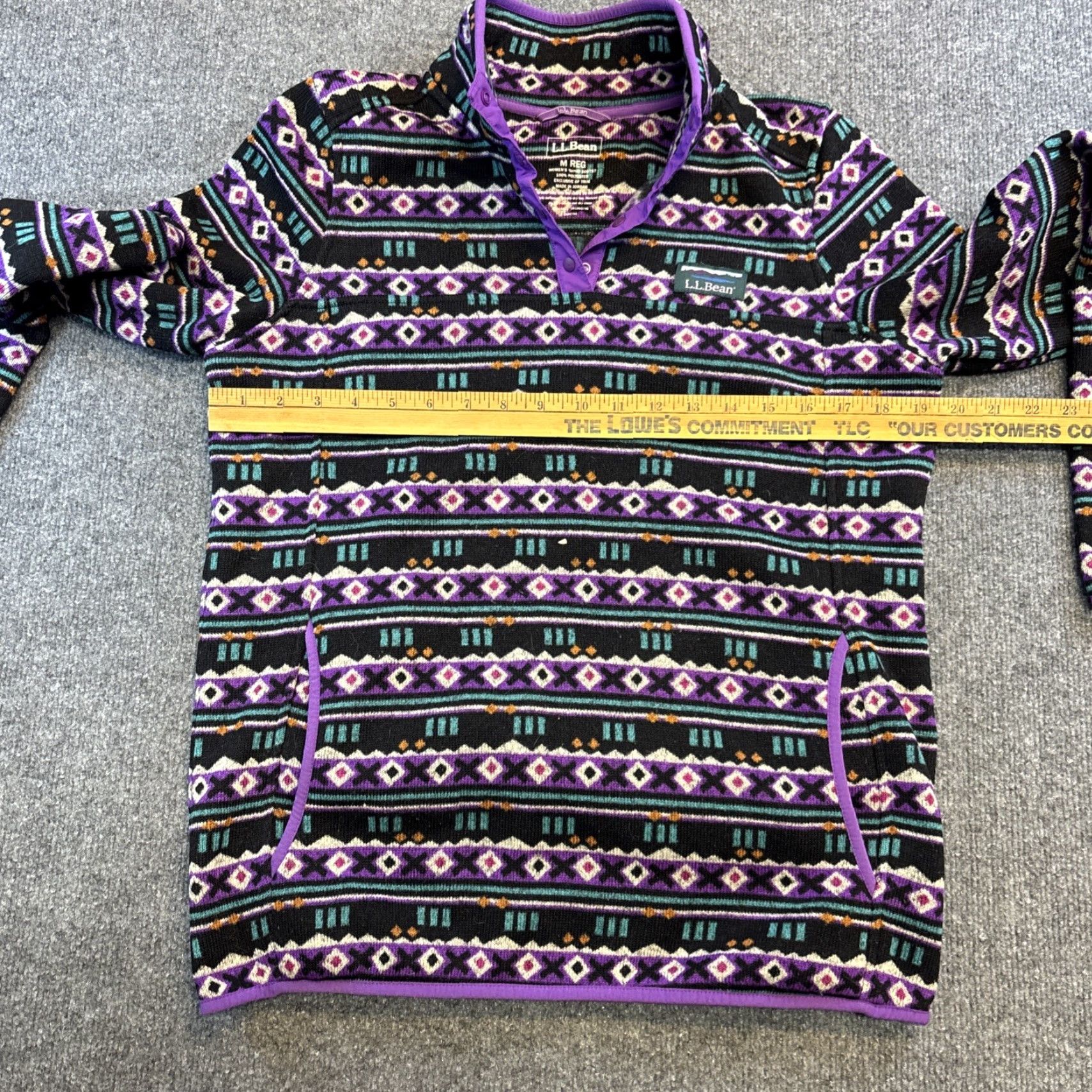 Vintage LL Bean Purple Aztec Striped Womens Med 1/4 Snap Fleece Pullover Southwest Boho Shirt Adults Womens Size M / US 6-8 / IT 42-44 - 4 Thumbnail