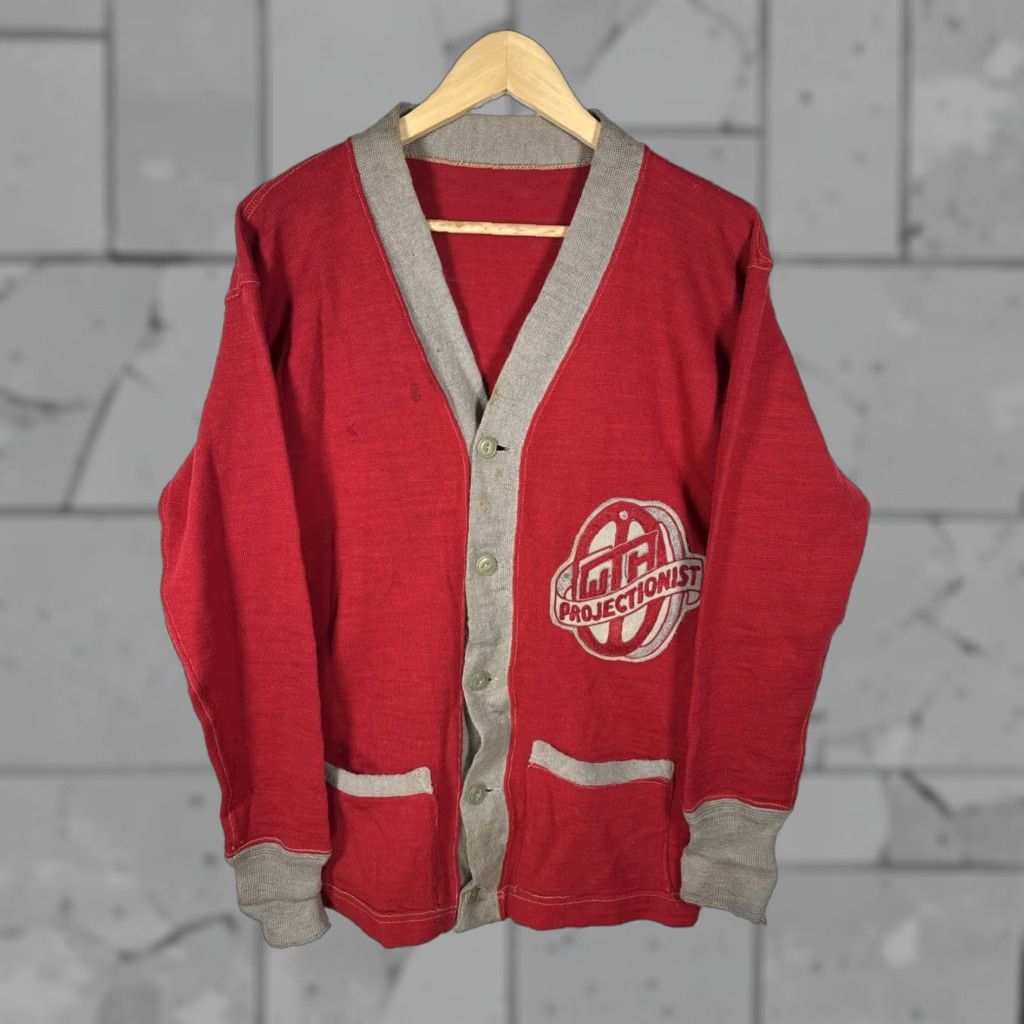 Vintage VTG 1950s Wool Letterman Style MOVIE PROJECTIONIST Sweater Size M Red Size US M / EU 48-50 / 2 - 1 Thumbnail