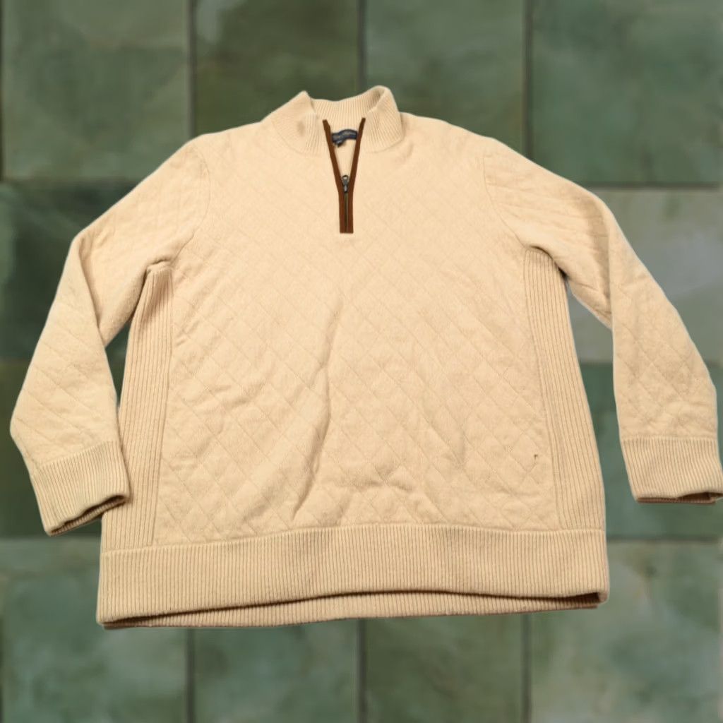 Brooks Brothers Brooks Brothers Quilted Sweater Mens 2XL Pullover Long Sleeve Merino Cashmere Tan Wool Knit Quilted Pullover Regular Mens 2XL Winter Fall Spring Size US XXL / EU 58 / 5 - 1 Thumbnail