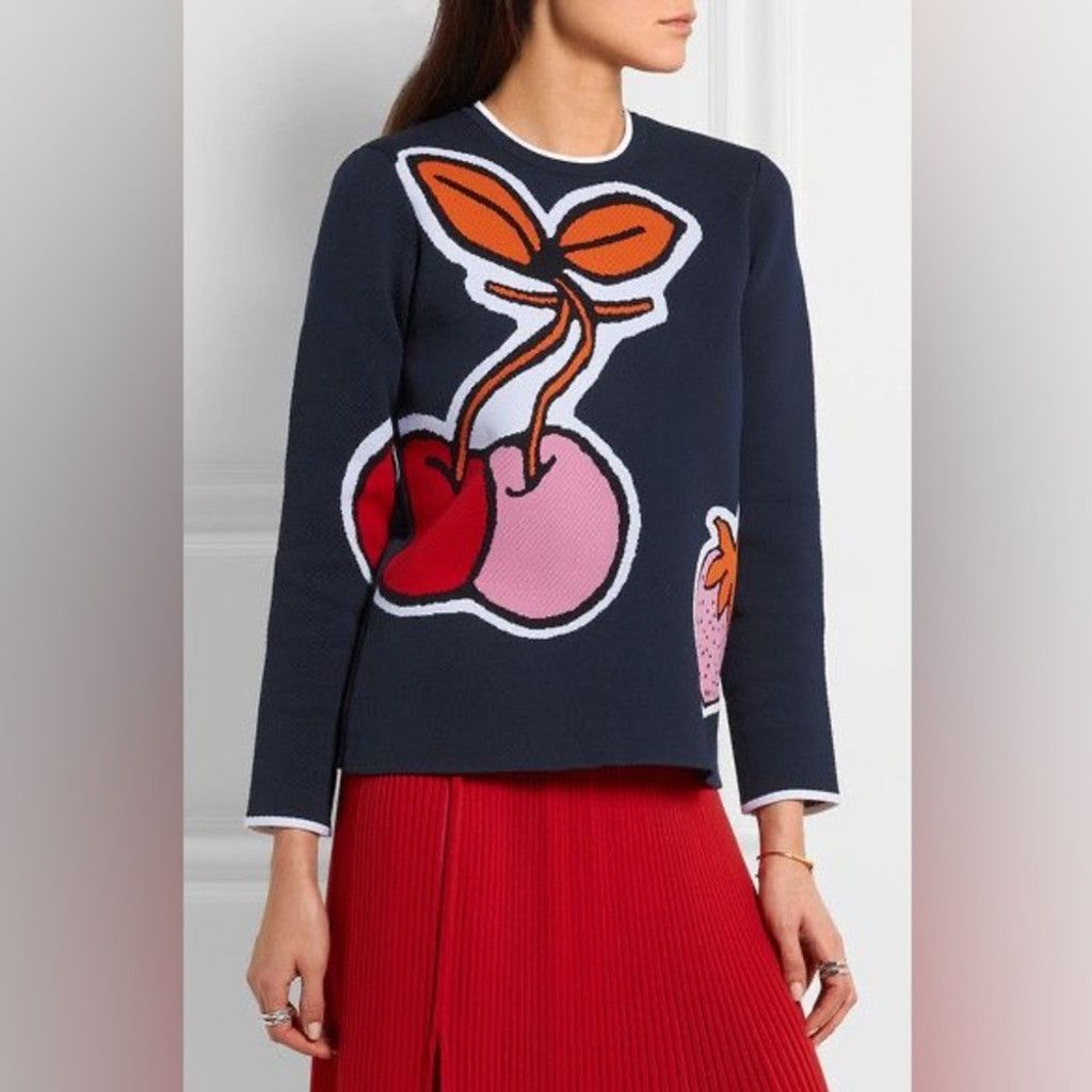 Victoria Beckham Victoria Beckham Cherry Print Nylon Sweater in Navy US 6 Size M / US 6-8 / IT 42-44 - 1 Thumbnail