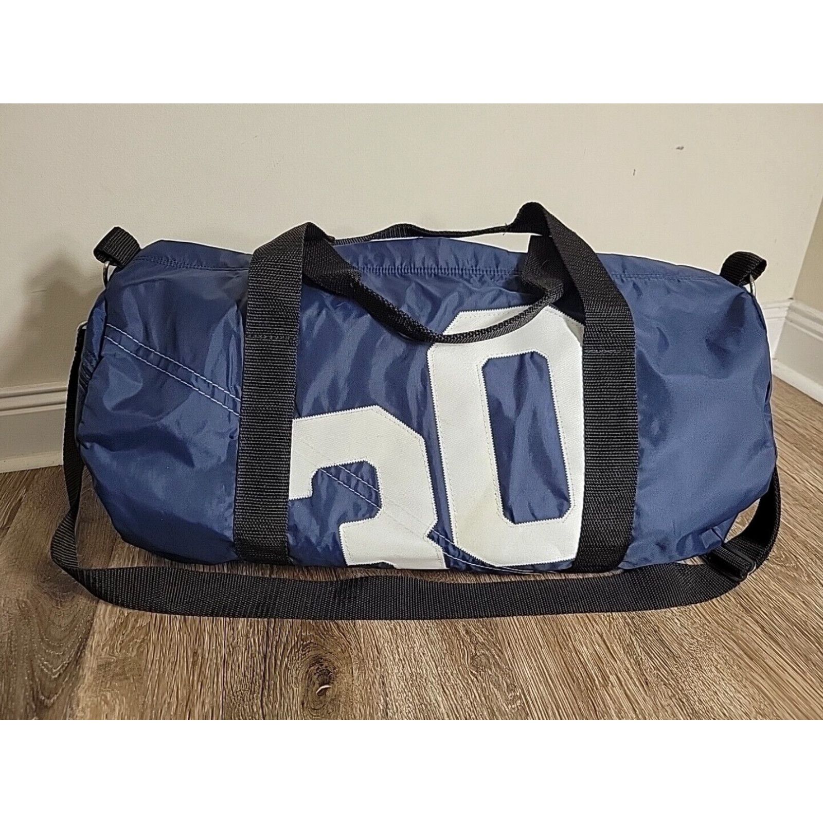 image of Vintage Scarborough & Tweed Weekender Gym Duffel Tote Sail Bag Dacron Sail Cloth Boating in White