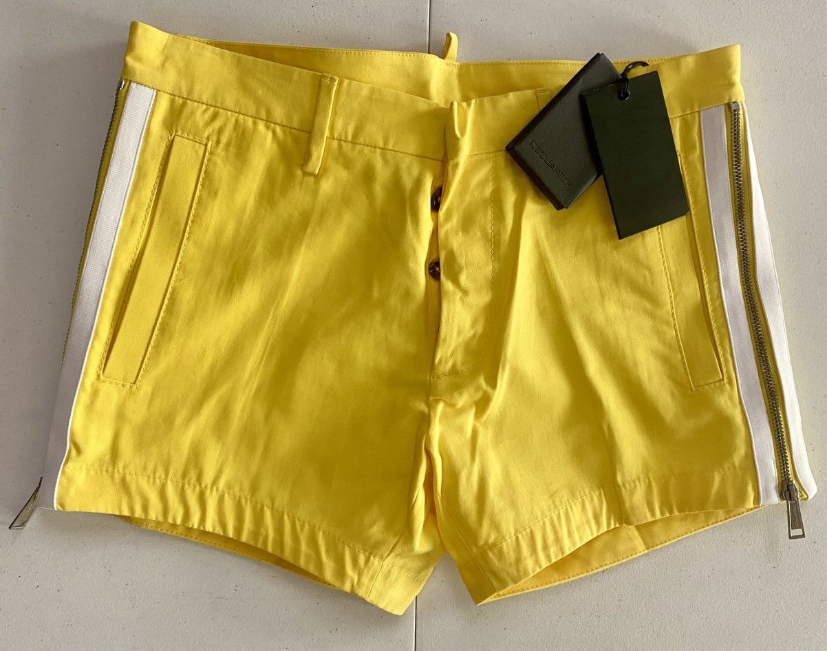 Dsquared2 Dsquared2 Canary Yellow/White Stripes Side Zip Shorts 44 NWT Size 30" / US 8 / IT 44 - 1 Thumbnail