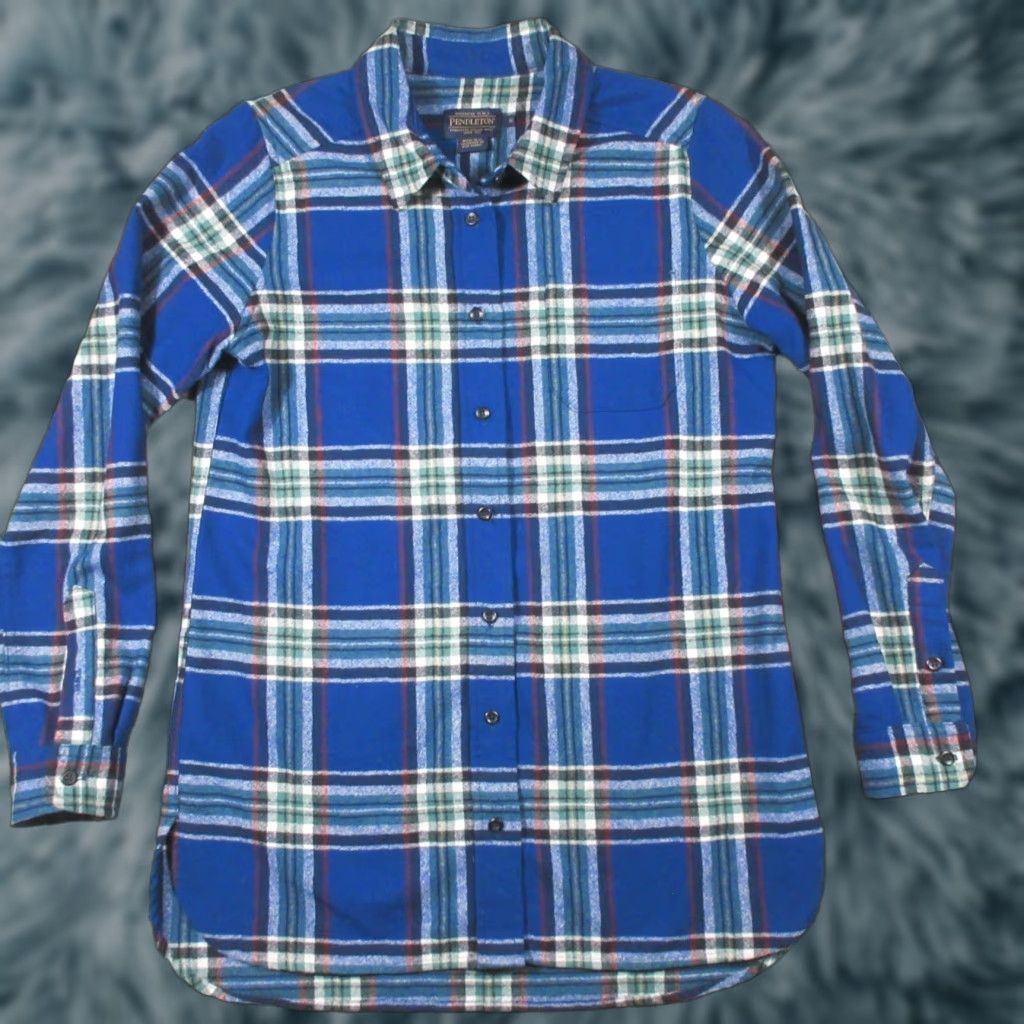 Pendleton VINTAGE Pendleton Shirt Mens S Tall Button-Front Long Sleeve Teal Plaid Wool EUC Size US S / EU 44-46 / 1 - 1 Thumbnail