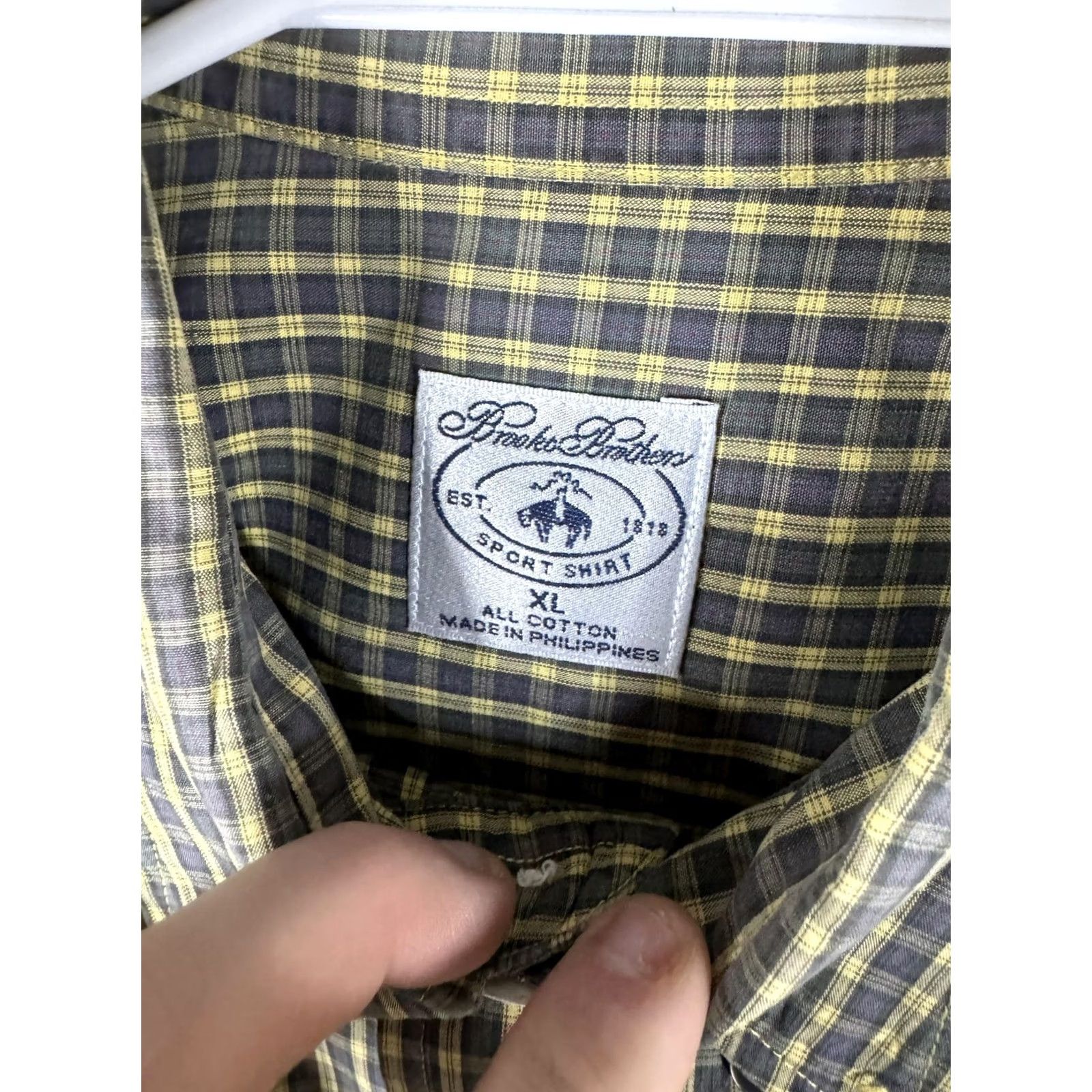 Brooks Brothers Brooks Brothers Shirt Mens XL Yellow Gray Plaid Button Down Cotton Long Sleeve Size US XL / EU 56 / 4 - 7 Thumbnail