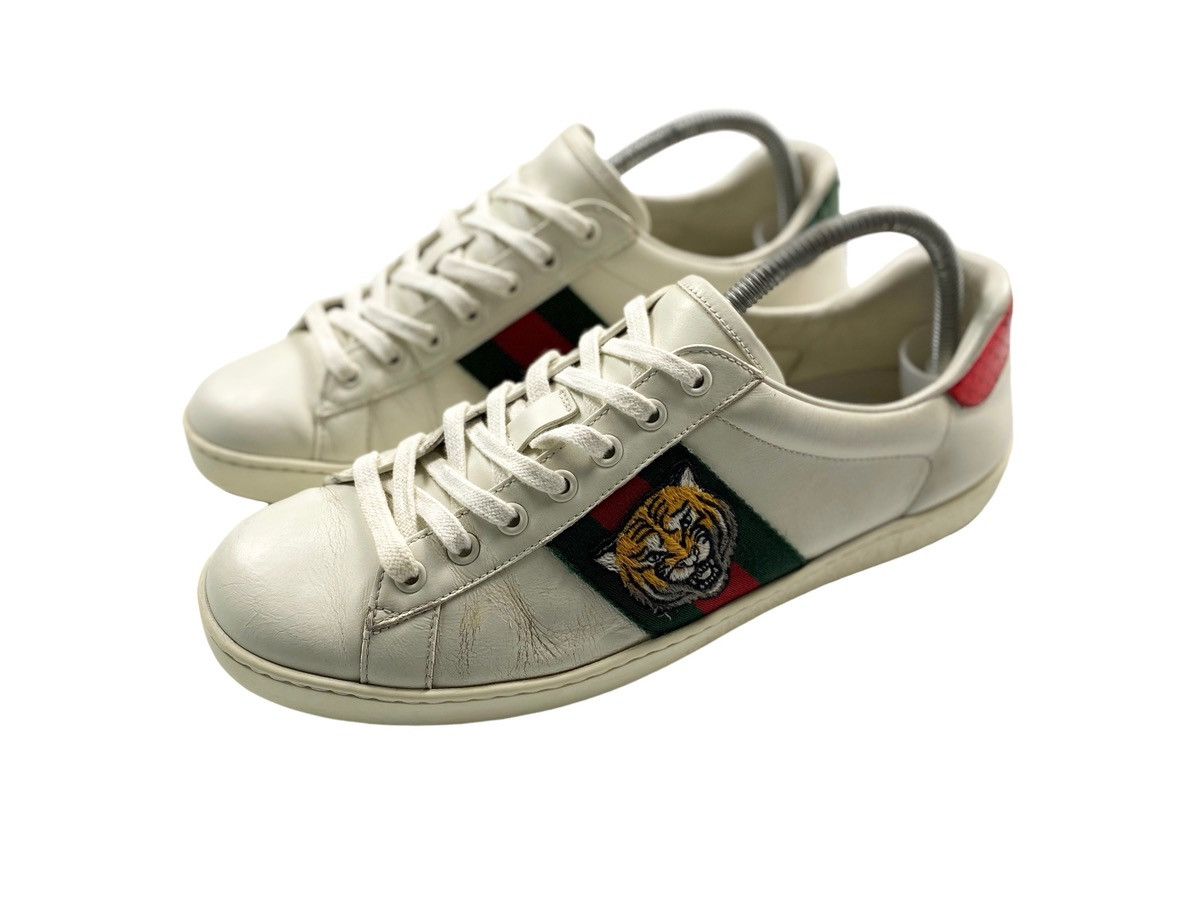 image of Gucci Ace Tiger Embroidered Sneaker in White, Men's (Size 8)