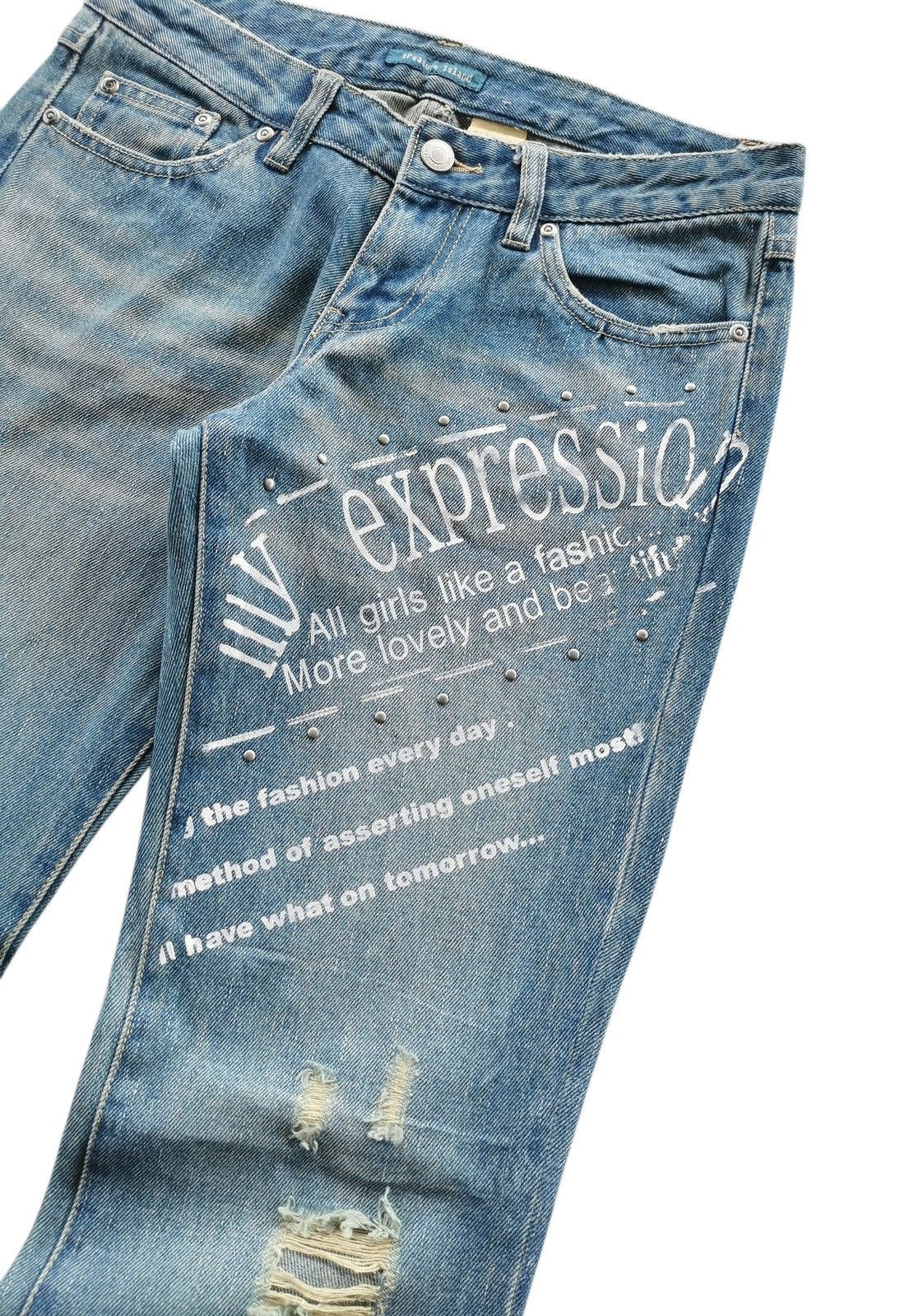 Tornado Mart Treasure Island Flared Distressed Studded Jeans ♦️A832 ♦️ Size 29" - 8 Thumbnail