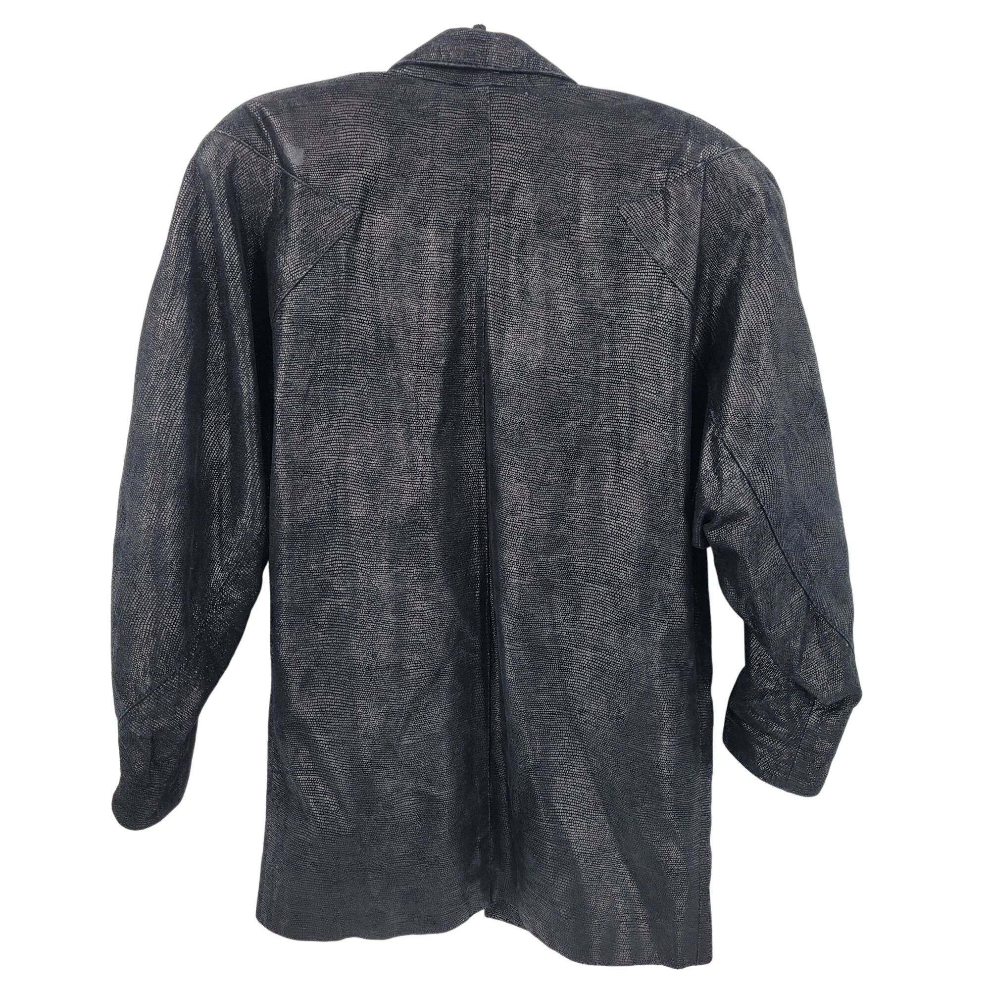 Vintage Vtg 80s Genuine Leather Jacket Sz L Black Oil Slick Textured Size L / US 10 / IT 46 - 9 Thumbnail