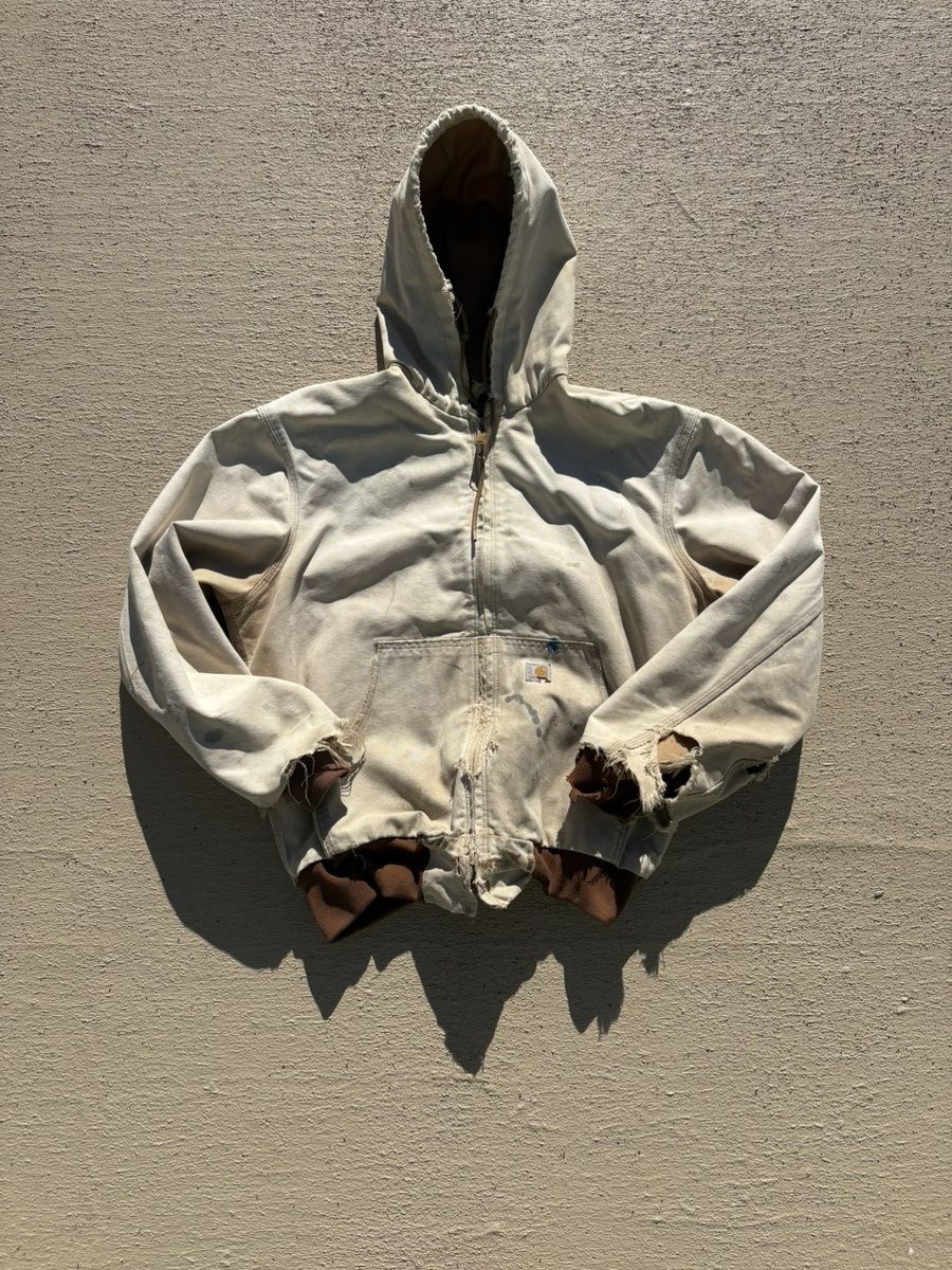 Carhartt Vintage Carhartt Tan Distressed Hooded Jacket Size US L / EU 52-54 / 3 - 1 Thumbnail