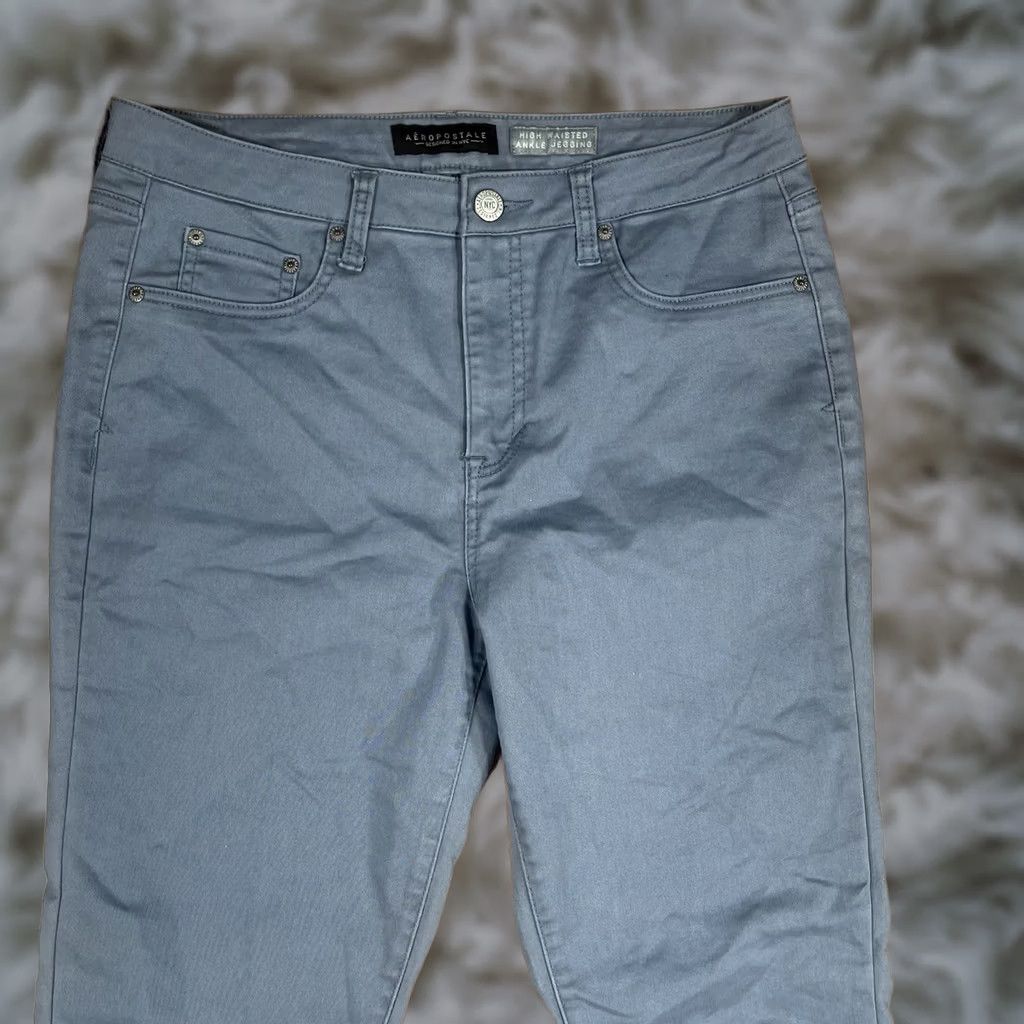 Vintage Aéropostale Pants Womens 12 Reg High Waisted Ankle Jegging Stretch Skinny Gray Jeans Size 24" / US 00 / IT 34 - 1 Thumbnail