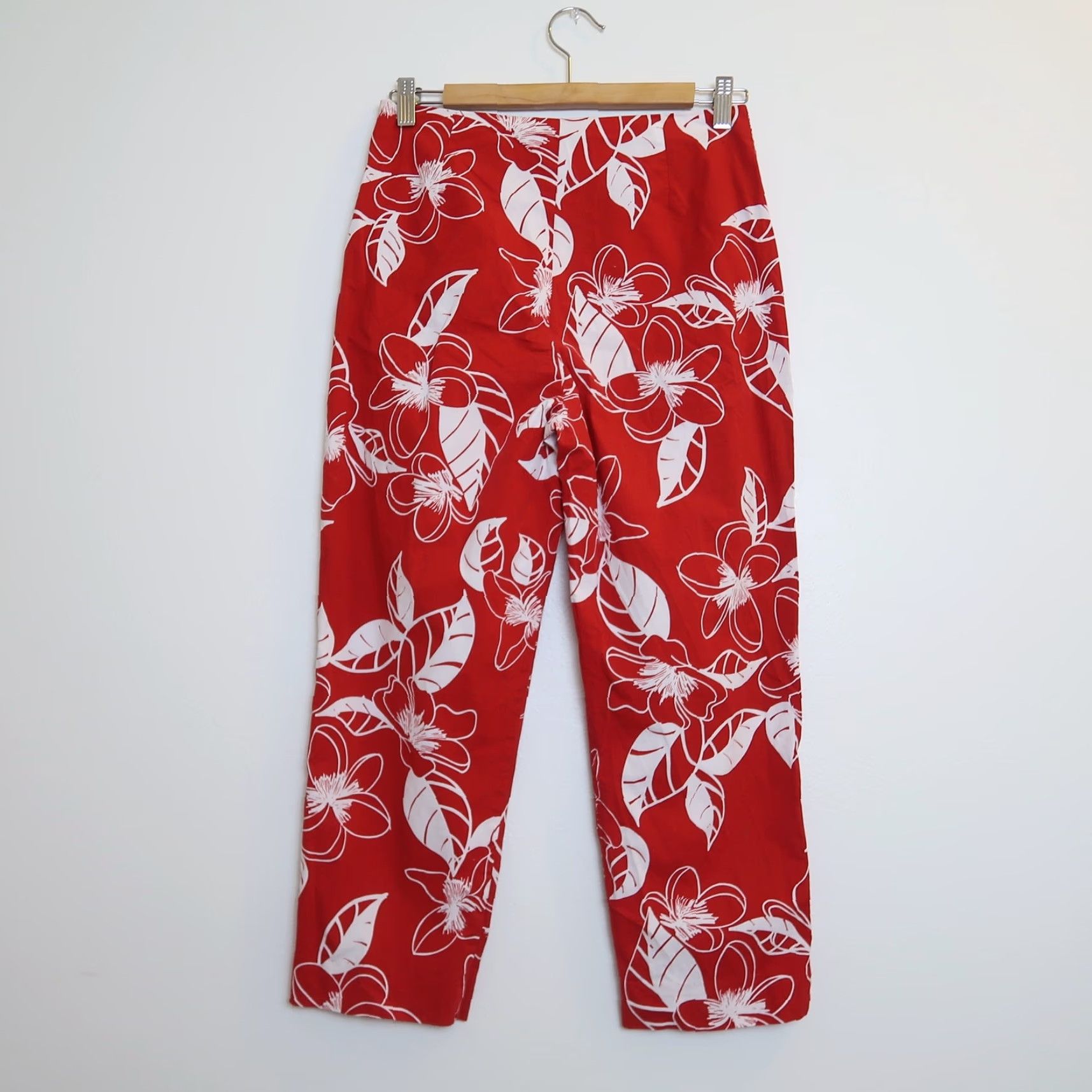 Vintage VINTAGE Clio 90s Cotton Capri Pants Women's Red White Tropical Floral High Rise 8 Capris Grunge Vintage 1990s Casual Ready Size 30" / US 8 / IT 44 - 3 Thumbnail