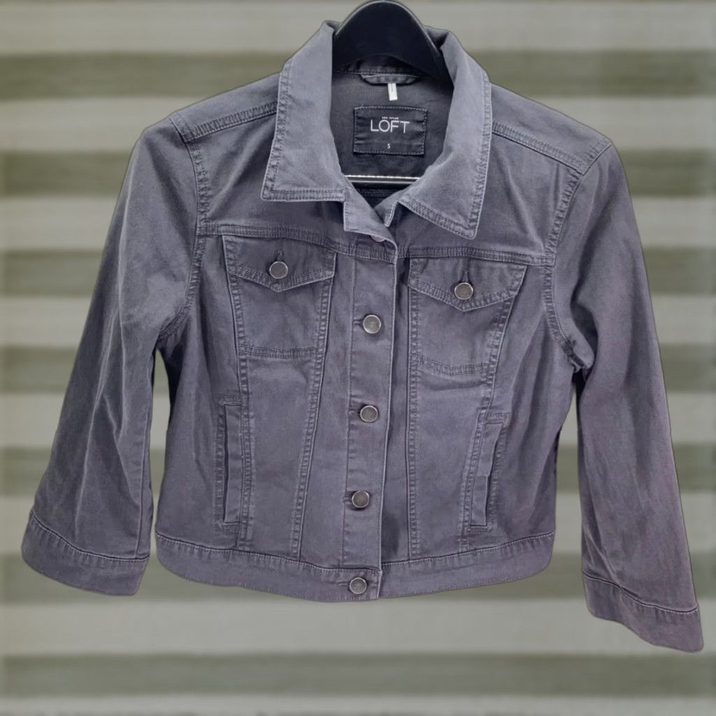 Loft Loft ANN Taylor Denim Jacket Womens Small Gray Button Front Long Sleeve Outdoor Shirt Women Gray Jacket Size S / US 4 / IT 40 - 1 Thumbnail