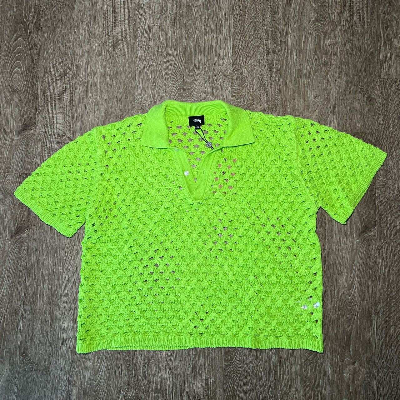 Stussy Big Mesh Polo Sweater Lime