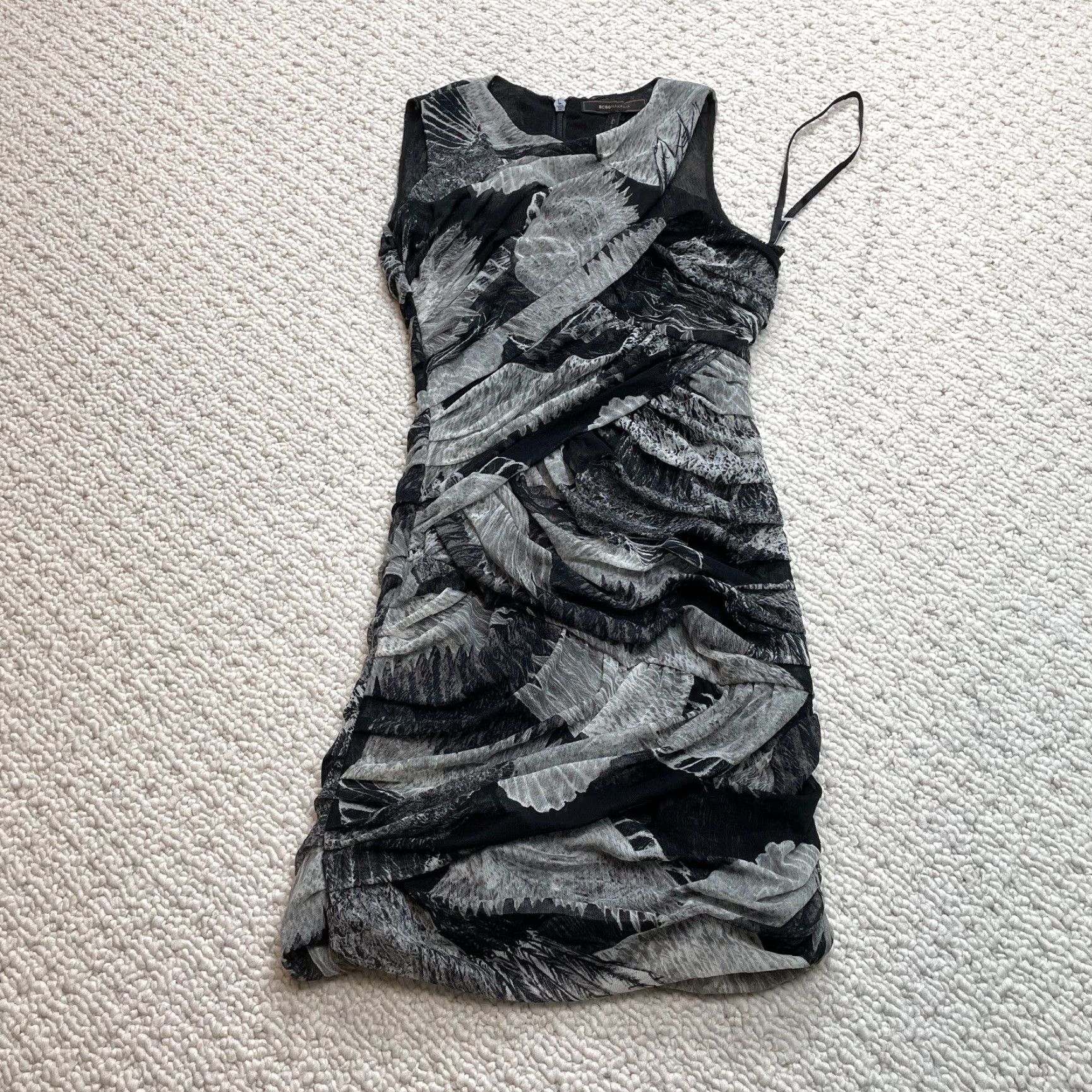 Bcbgmaxazria VINTAGE BCBGMAXAZRIA Shift Dress Womens XS Black Gray Sleeveless Roxanne Nylon Midi Dress? Size XS / US 0-2 / IT 36-38 - 2 Thumbnail