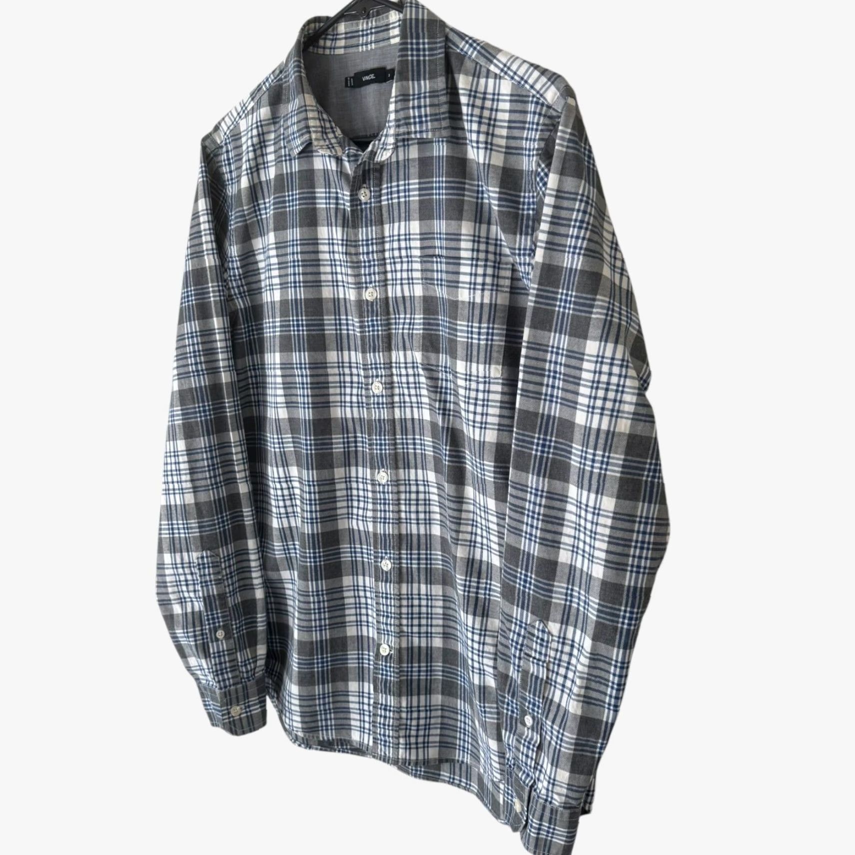Vince Vince Button-Up Long-Sleeve Plaid Flannel Shirt Gray & Blue Men's M Size Cotton Size US M / EU 48-50 / 2 - 2 Thumbnail
