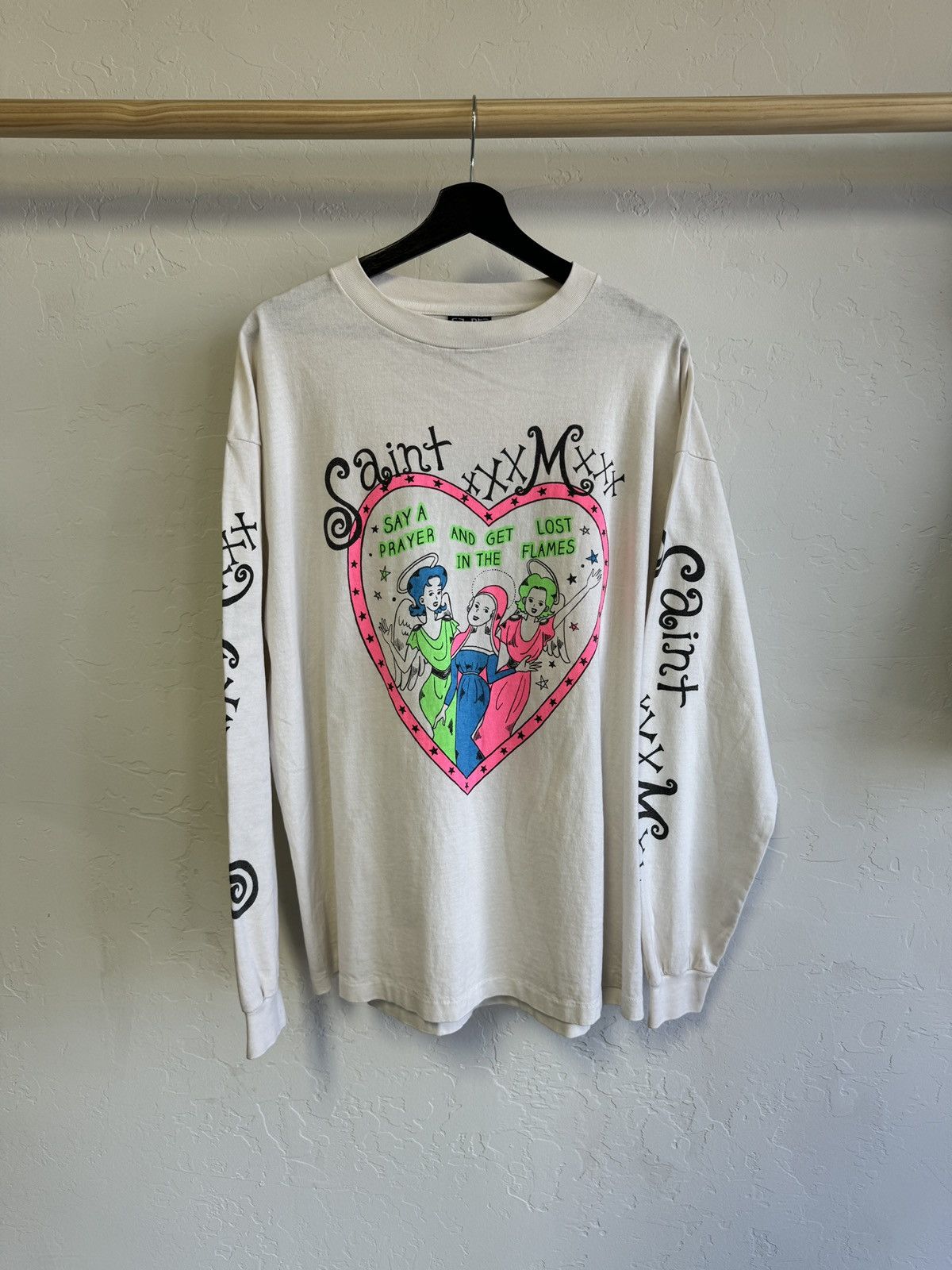 image of Saint Michael Say A Prayer Long Sleeve in White, Men's (Size XL)