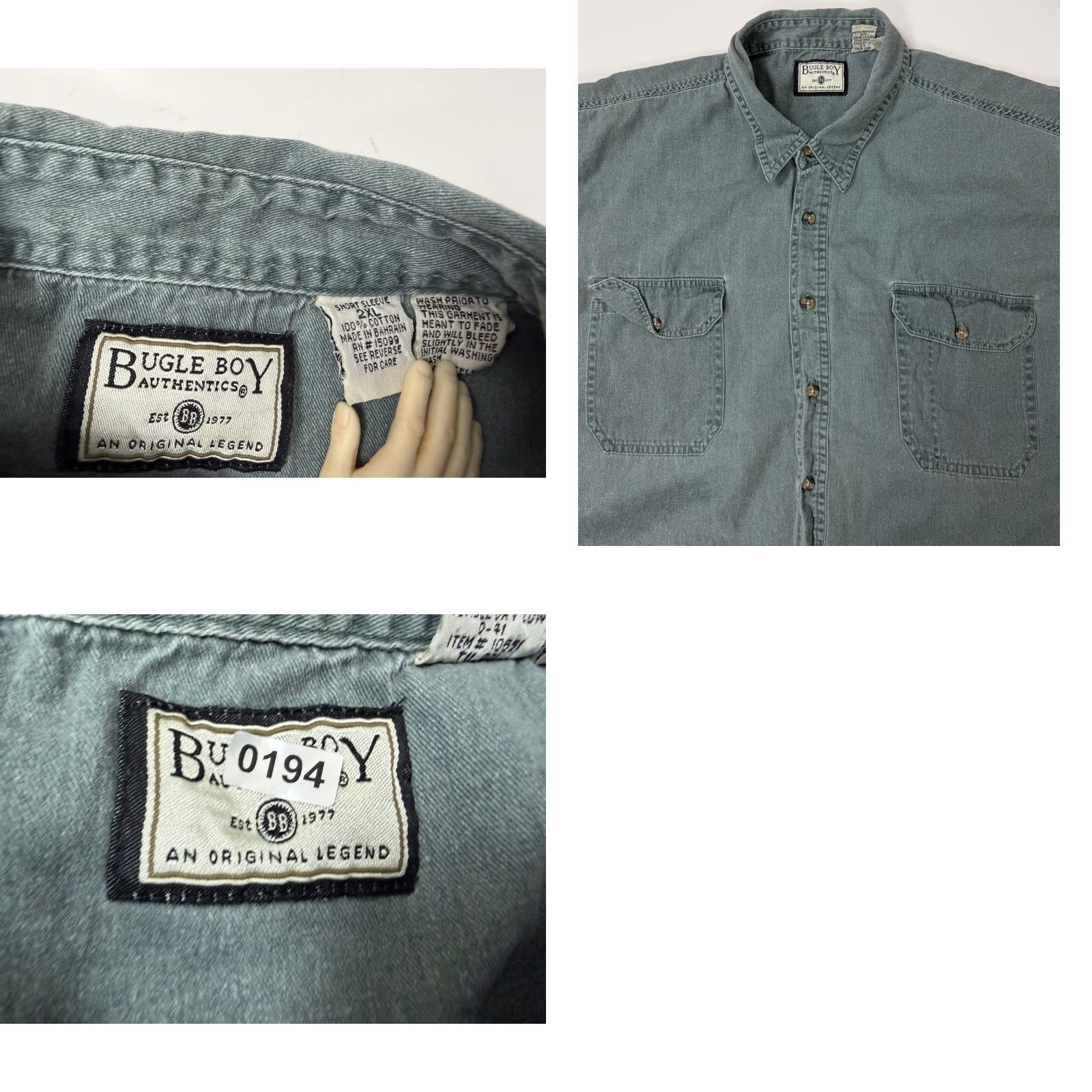 Bugle Boy VINTAGE Bugle Boy Shirt 2XL Button-Up Twill Cotton Green 90s Grunge Outdoor Mens Shirt - Vintage 90s Bugle Boy Shirt Size US XXL / EU 58 / 5 - 9 Thumbnail