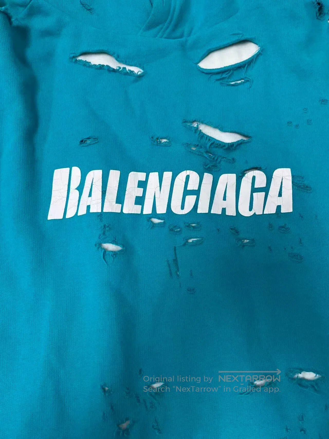 Balenciaga Balenciaga Distressed Blue Hoodie for Men. Size US XS / EU 42 / 0 - 3 Thumbnail