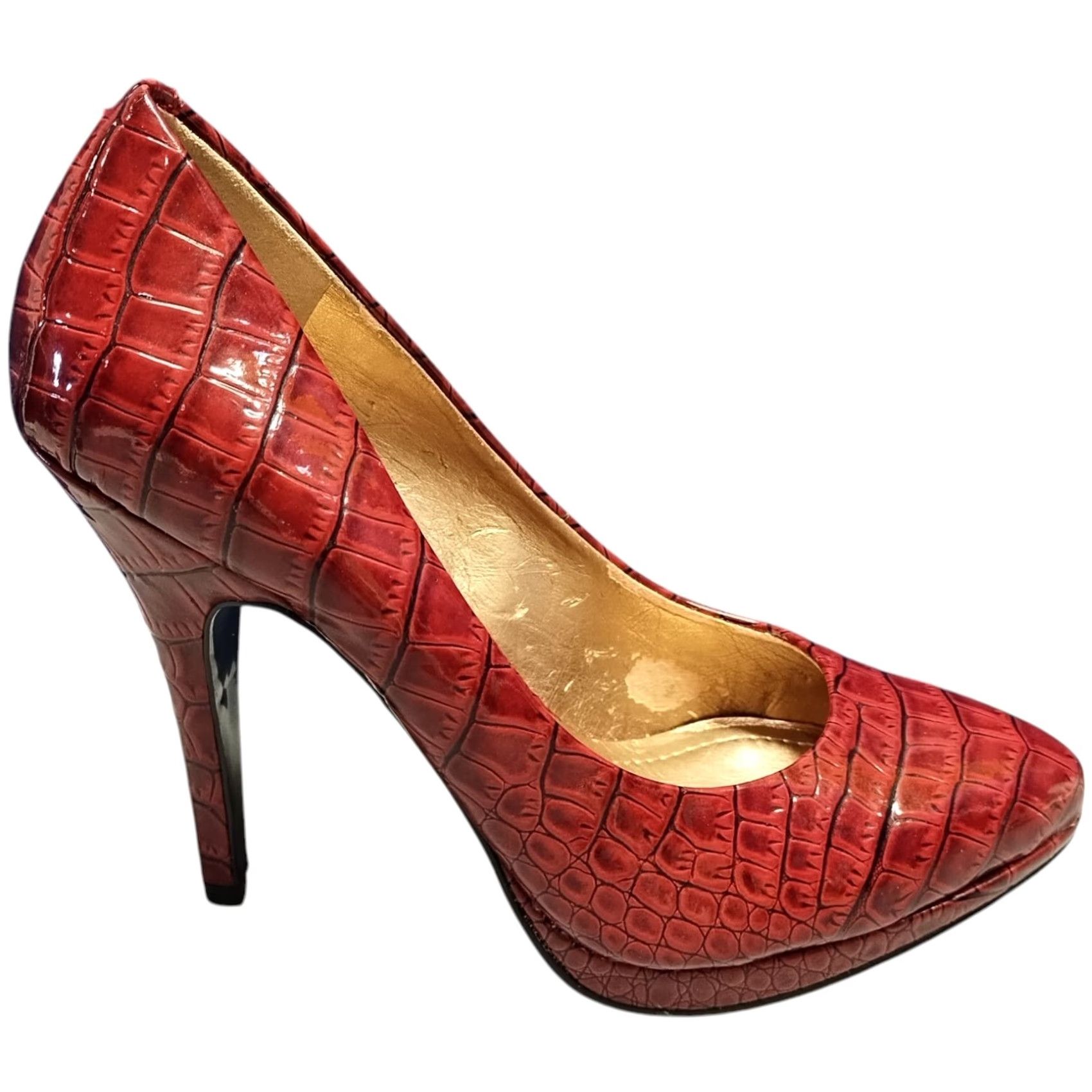 Vintage BCBG Generation Womens Pumps Size 7.5B Red Snakeskin Comfort Stiletto Heel Shoes Size US 8 / IT 38 - 2 Thumbnail