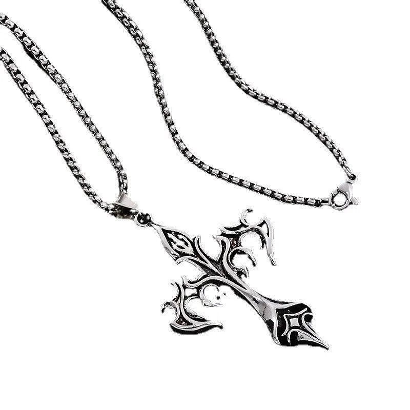 Jewelry × Vintage Vintage Flame Cross Pendant Necklace Long Chain Punk Gothic Size ONE SIZE - 2 Thumbnail