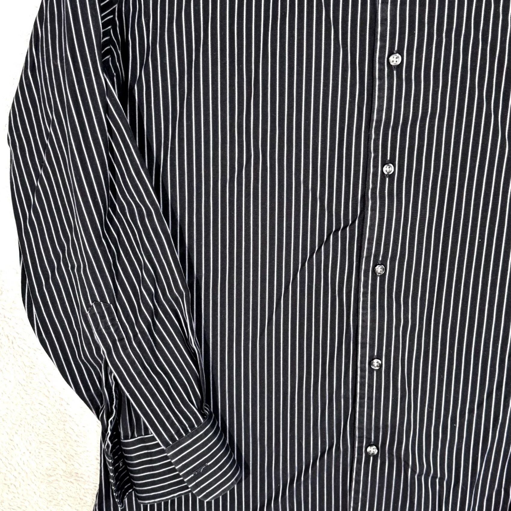 Hugo Boss HUGO BOSS Dress Shirt 17 (34/35 Sleeve) Black Pinstripe Long Sleeve Button-Up Shirt Mens Dress Shirt Size 46R - 3 Thumbnail