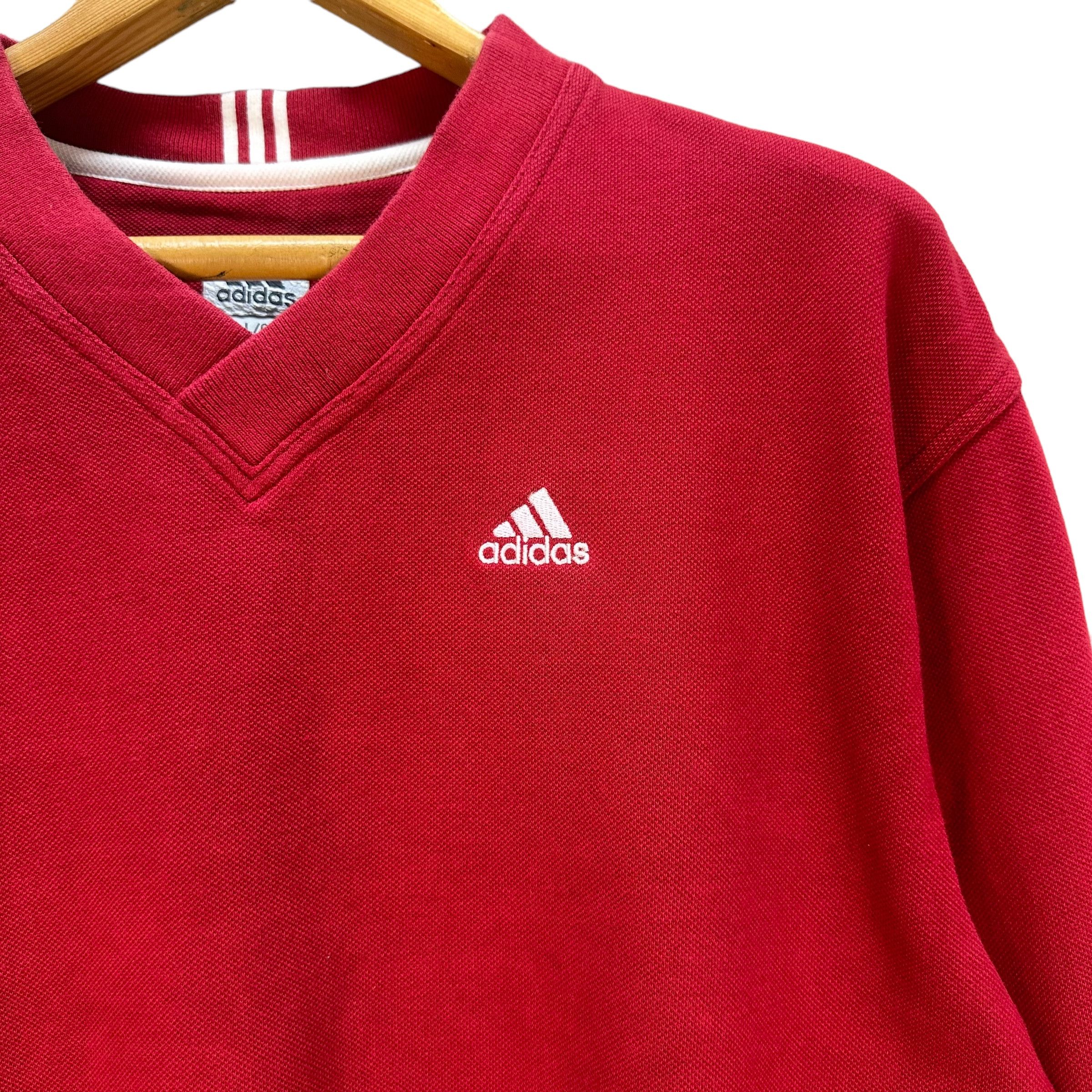 Adidas Y2K VINTAGE ADIDAS V NECK RED SWEATSHIRTS #8698-021 Size US L / EU 52-54 / 3 - 3 Thumbnail
