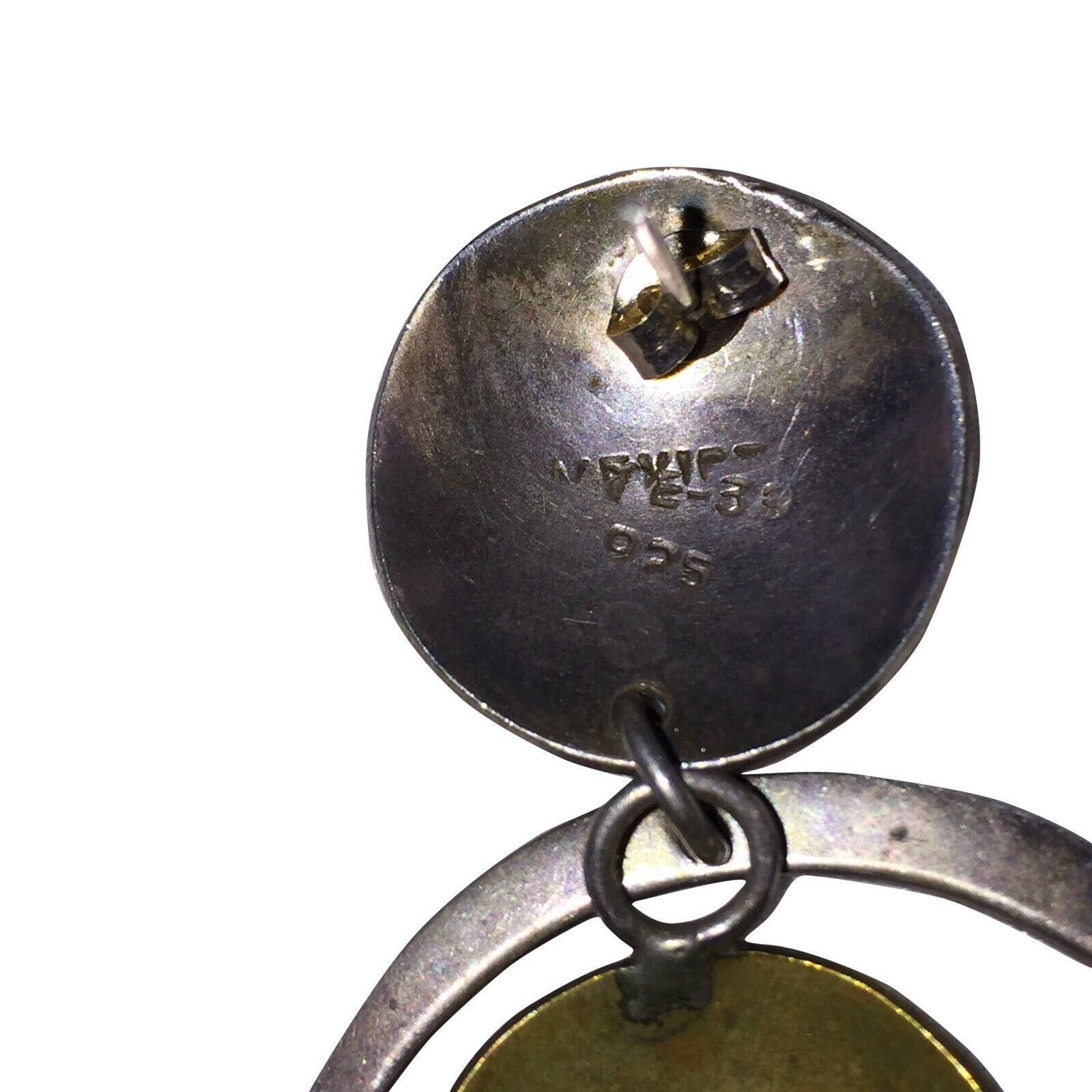 Handmade Mexican Brutalist Sterling & Brass Disc Hoop Earrings Size ONE SIZE - 5 Thumbnail