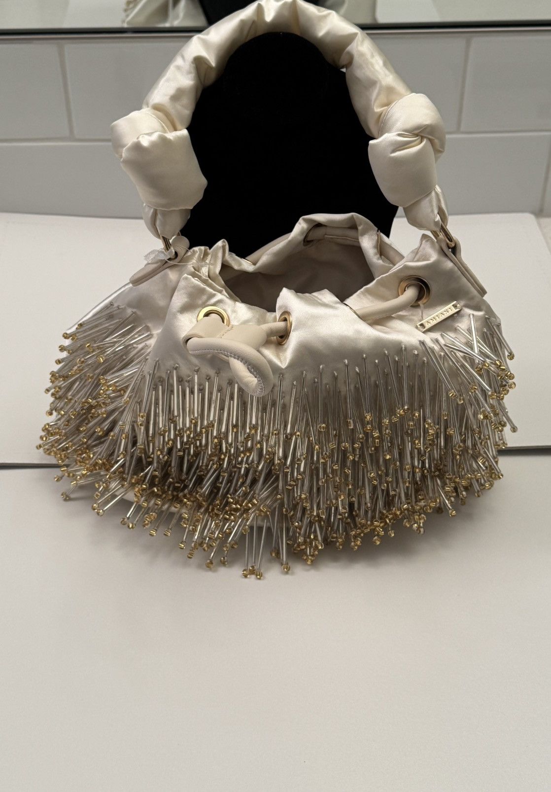 NWT Amiani Cream And Gold Fringe Shoulder Bag, Women's