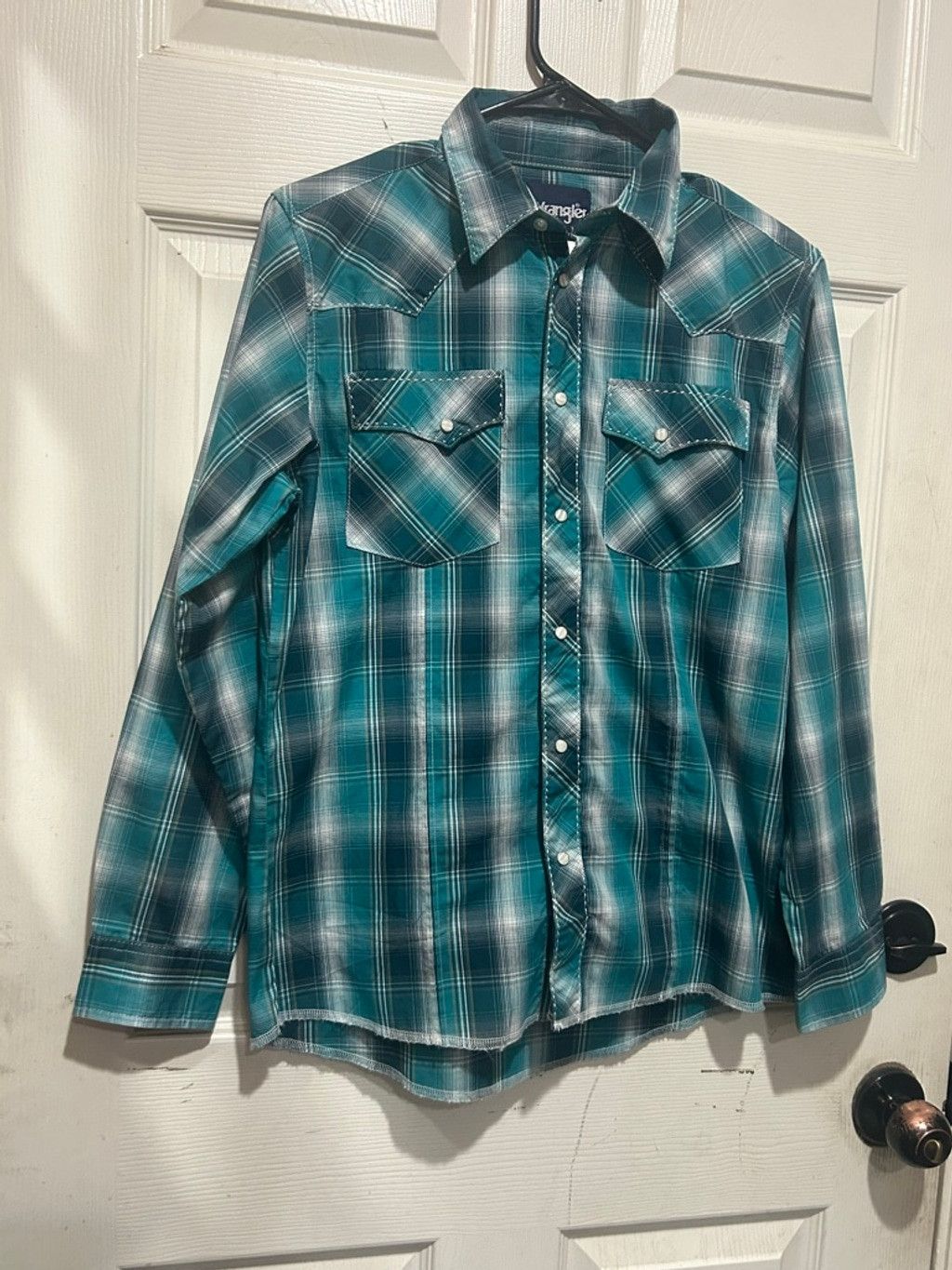 Wrangler Men's Wrangler Teal & White Plaid Casual Button Shirt XL Size US XL / EU 56 / 4 - 1 Thumbnail