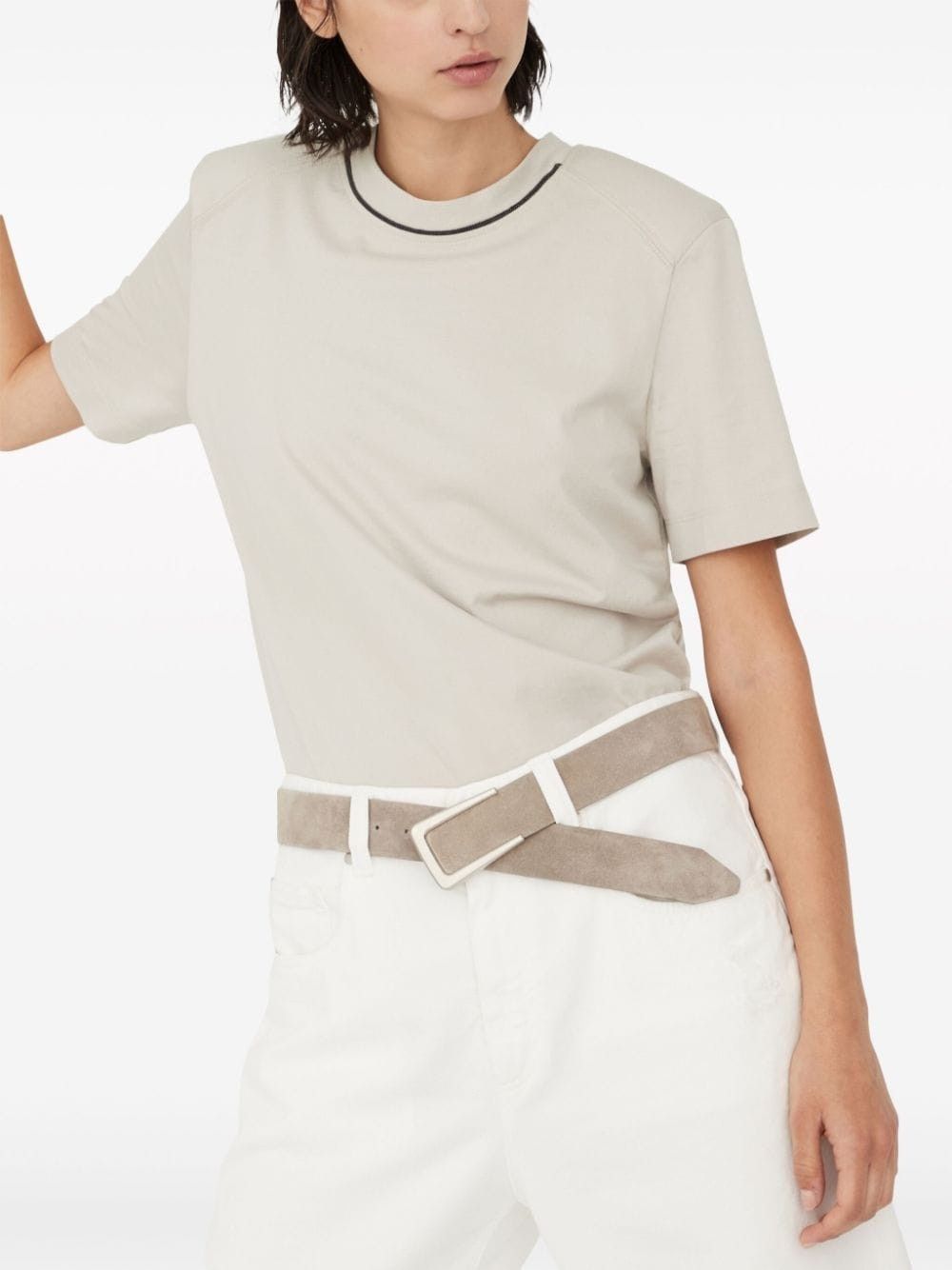 Brunello Cucinelli o1la1rc1a0425 T-Shirt With Monili in Sand/Beige Size L / US 10 / IT 46 - 2 Thumbnail