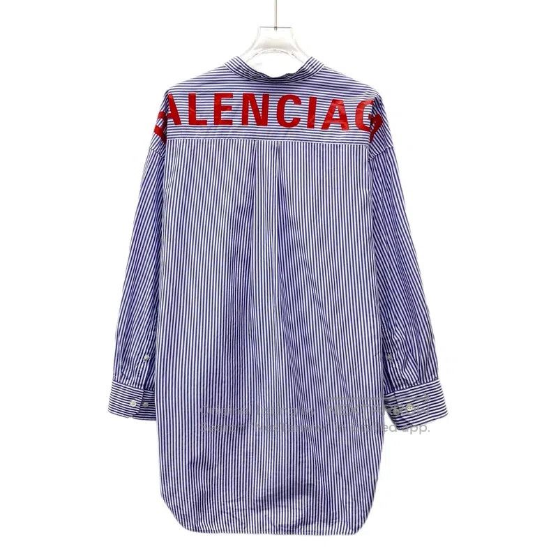 Balenciaga Balenciaga Blue striped back lettering print cotton long-s Size XXS / US 00 / IT 34 - 2 Thumbnail