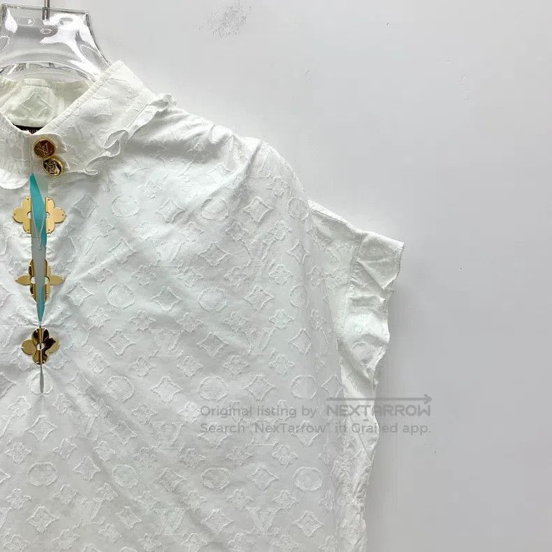 Louis Vuitton Louis Vuitton White cotton logo jacquard full print collar Size S / US 4 / IT 40 - 3 Thumbnail