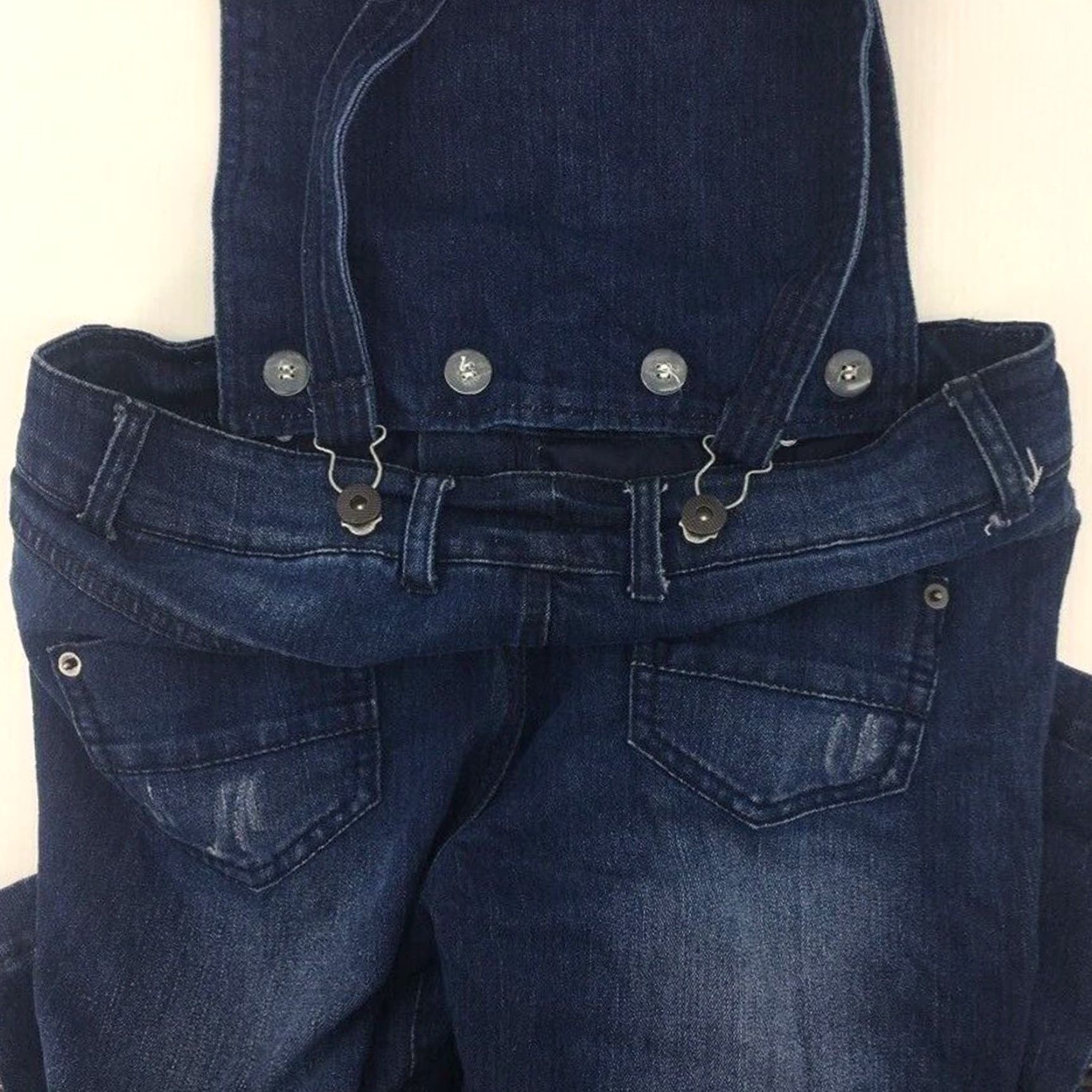 Denime VINTAGE 90s Y2K Denim Overalls Flare Leg Hippie Groovy Can Convert to Jeans Juniors 7 Blue Denim Cotton Blend Pockets Stretch Women Size 28" / US 6 / IT 42 - 4 Thumbnail