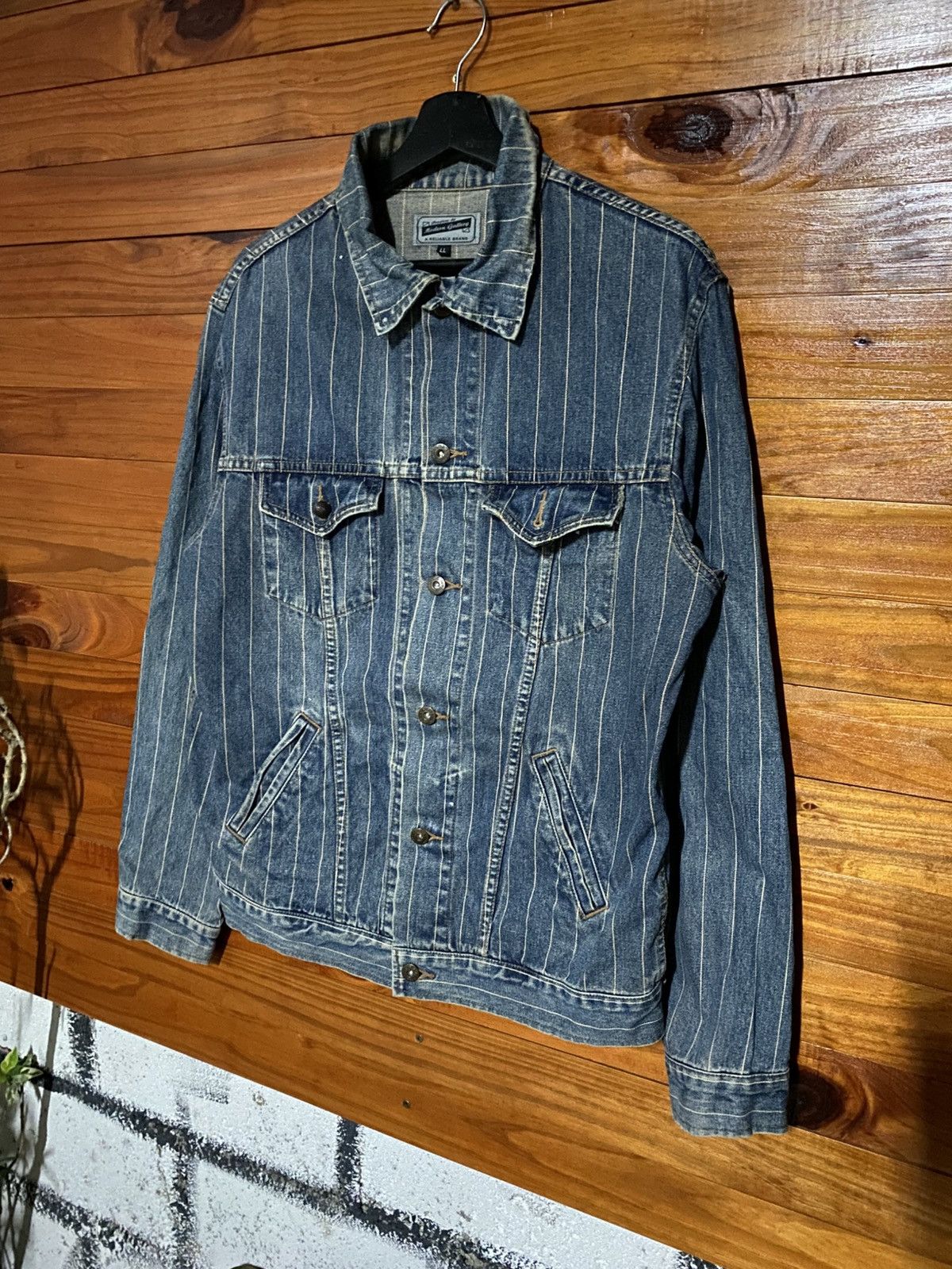 Japanese Brand Vintage Modern Gallery Pinstripe Denim Jacket – 90s Workwear Size US XL / EU 56 / 4 - 4 Thumbnail