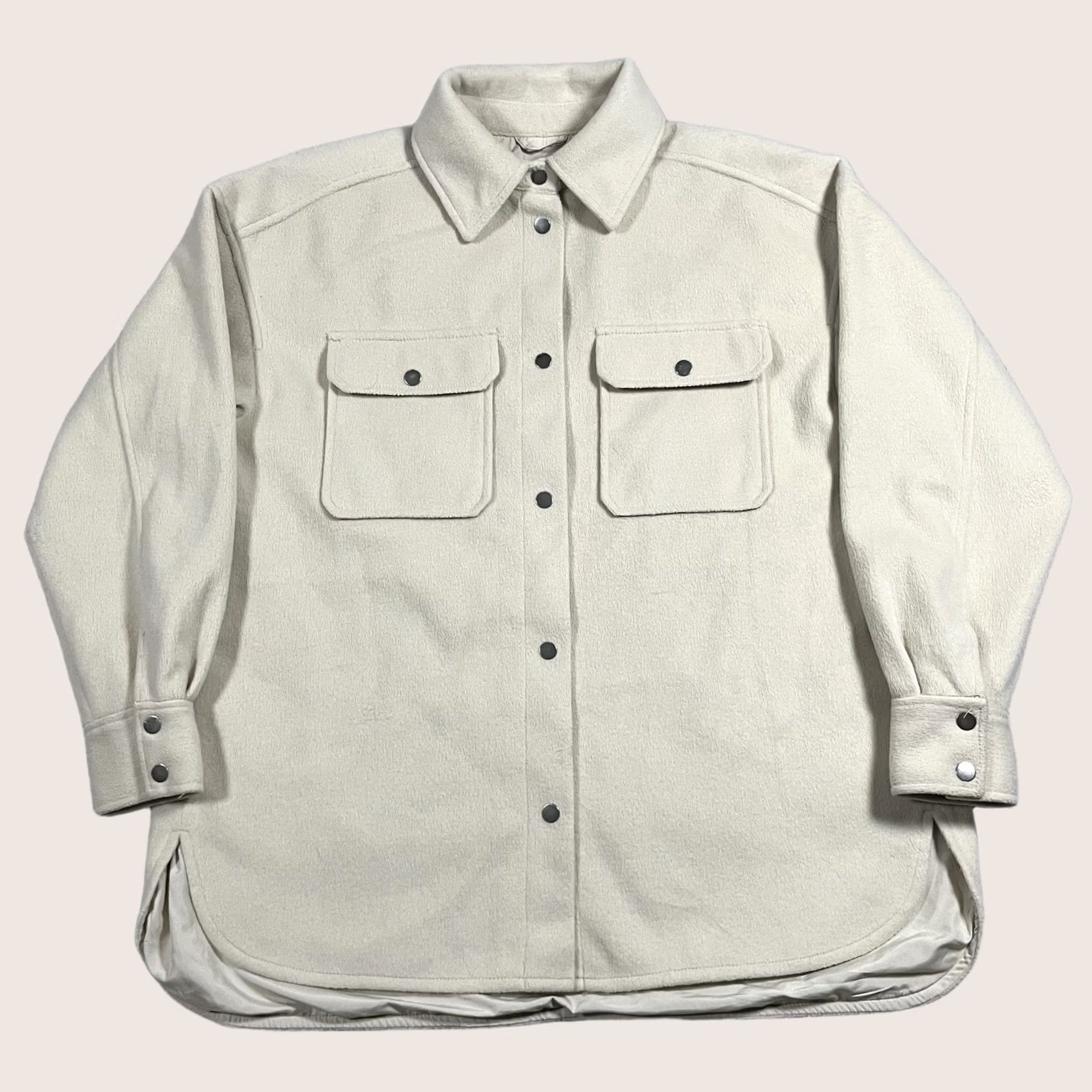 H&M H&M Coat Womens M Beige Shacket Snap Button Front Pockets Jacket Size M / US 6-8 / IT 42-44 - 1 Thumbnail