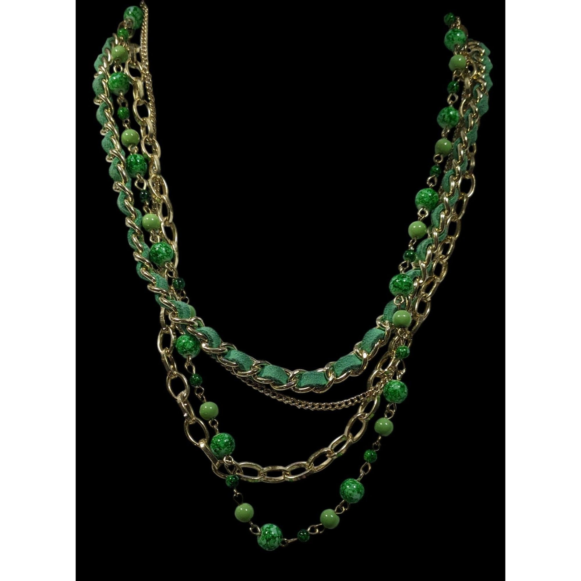 Other Retro Green And Gold Tone Multilayer Chain Bead And Leather Size ONE SIZE - 2 Thumbnail