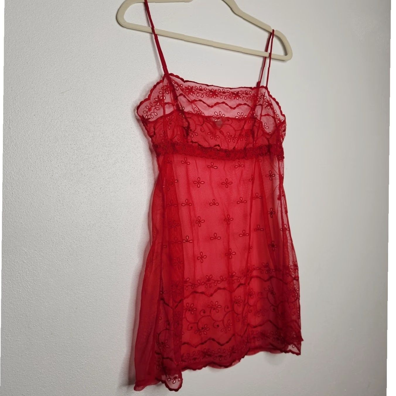 Victoria's Secret VINTAGE Victoria's Secret Red Mini Dress Floral Flowers Sheer Witchy Fairy Large Dress Women L Red Short Slip Dress 90s Fairy Womens Size L / US 10 / IT 46 - 2 Thumbnail