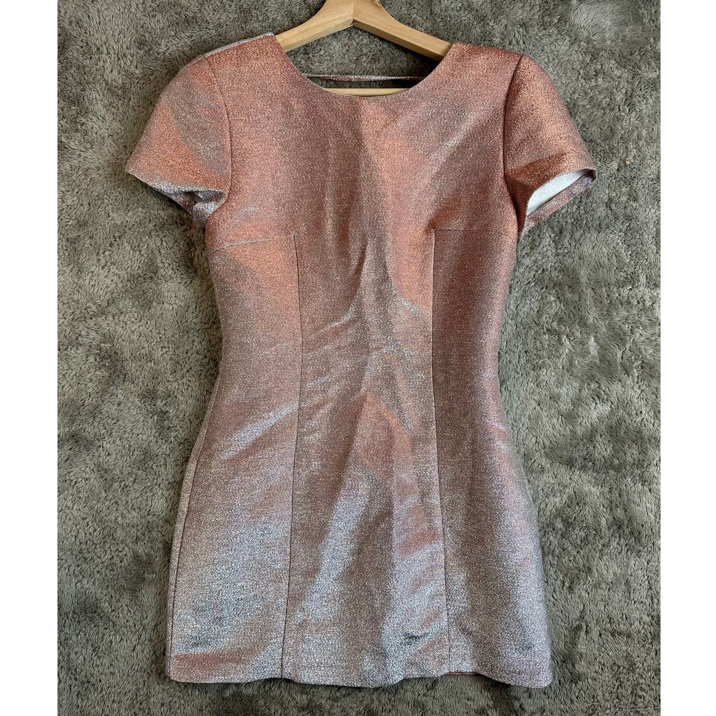 Express Express Metallic Rose Gold Pink Glitter Sheath Mini Dress 6 Size S / US 4 / IT 40 - 1 Thumbnail