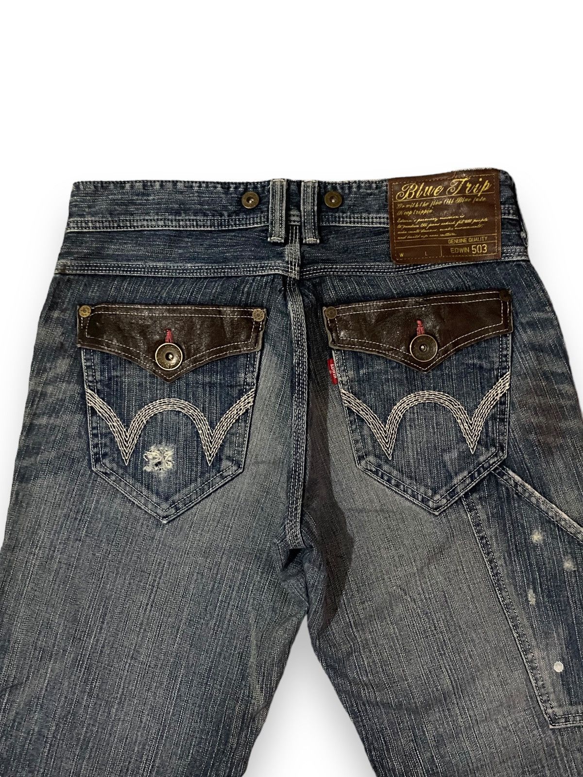 Edwin × Japanese Brand FLARE 🔥 Edwin 503 Blue Trip Distressed Splash Paint Denim Size US 33 - 9 Thumbnail