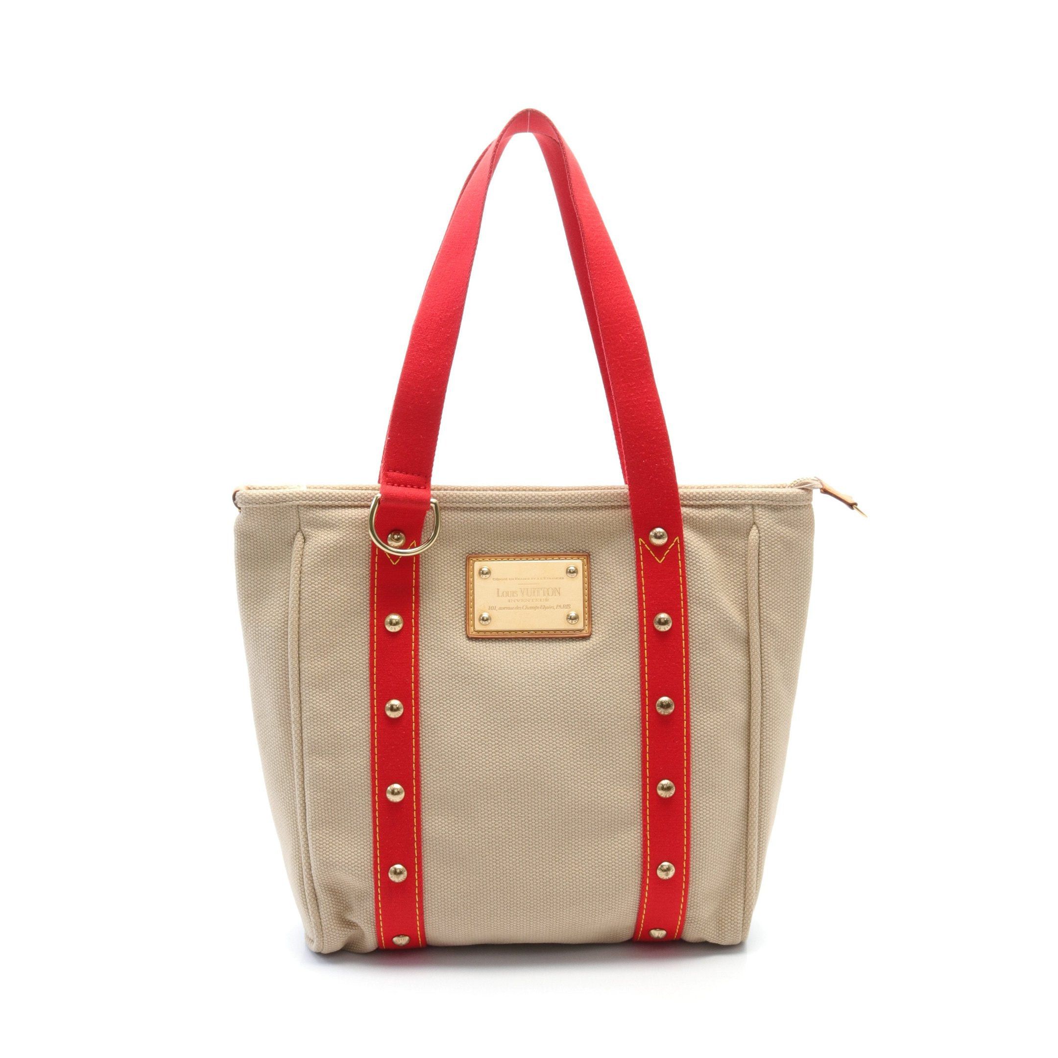 Louis Vuitton Louis Vuitton Hippopotamus Mm Antigua Shoulder Bag Tote Canvas Leather Beige Red Size ONE SIZE - 1 Thumbnail
