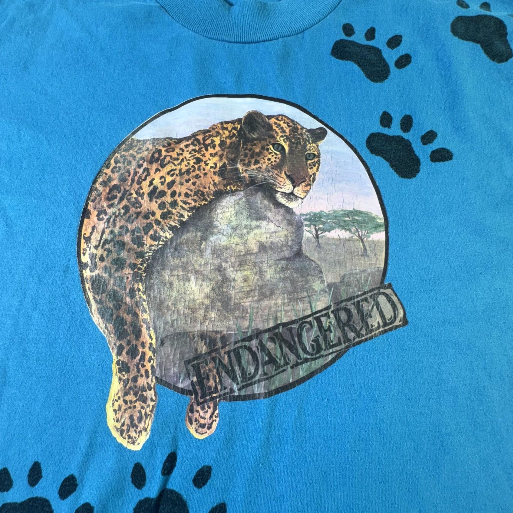 Vintage VINTAGE Oneita Endangered Leopard Shirt Mens XL Blue 90s Graphic Print Animal Wildlife Crew Neck Short Sleeve Cotton Blend Polyester Size US XL / EU 56 / 4 - 2 Thumbnail