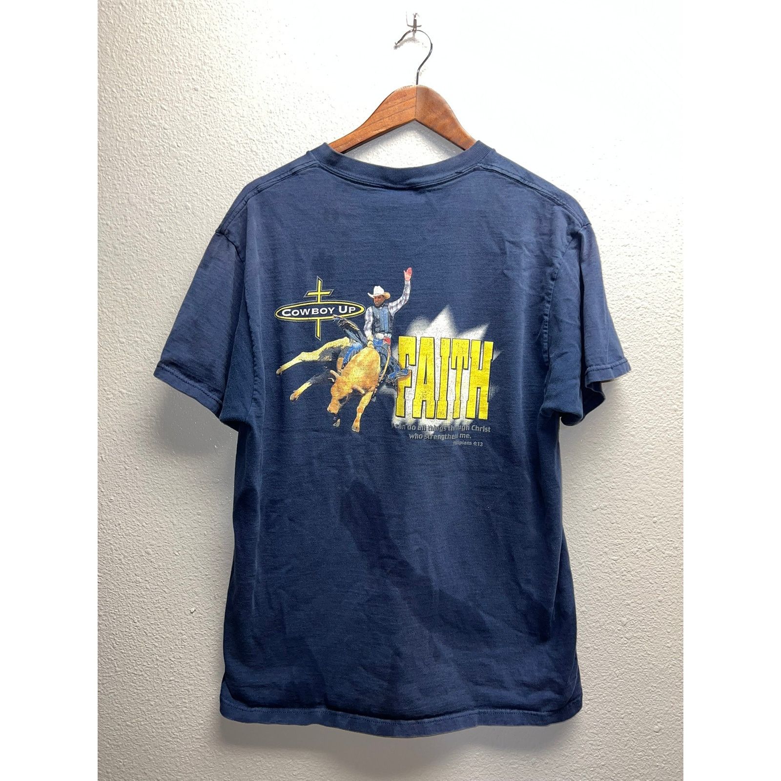 Fruit Of The Loom Vintage Cowboy Up Shirt Fauth Bull Riding 4:13 Stained Tee L Size US L / EU 52-54 / 3 - 1 Thumbnail